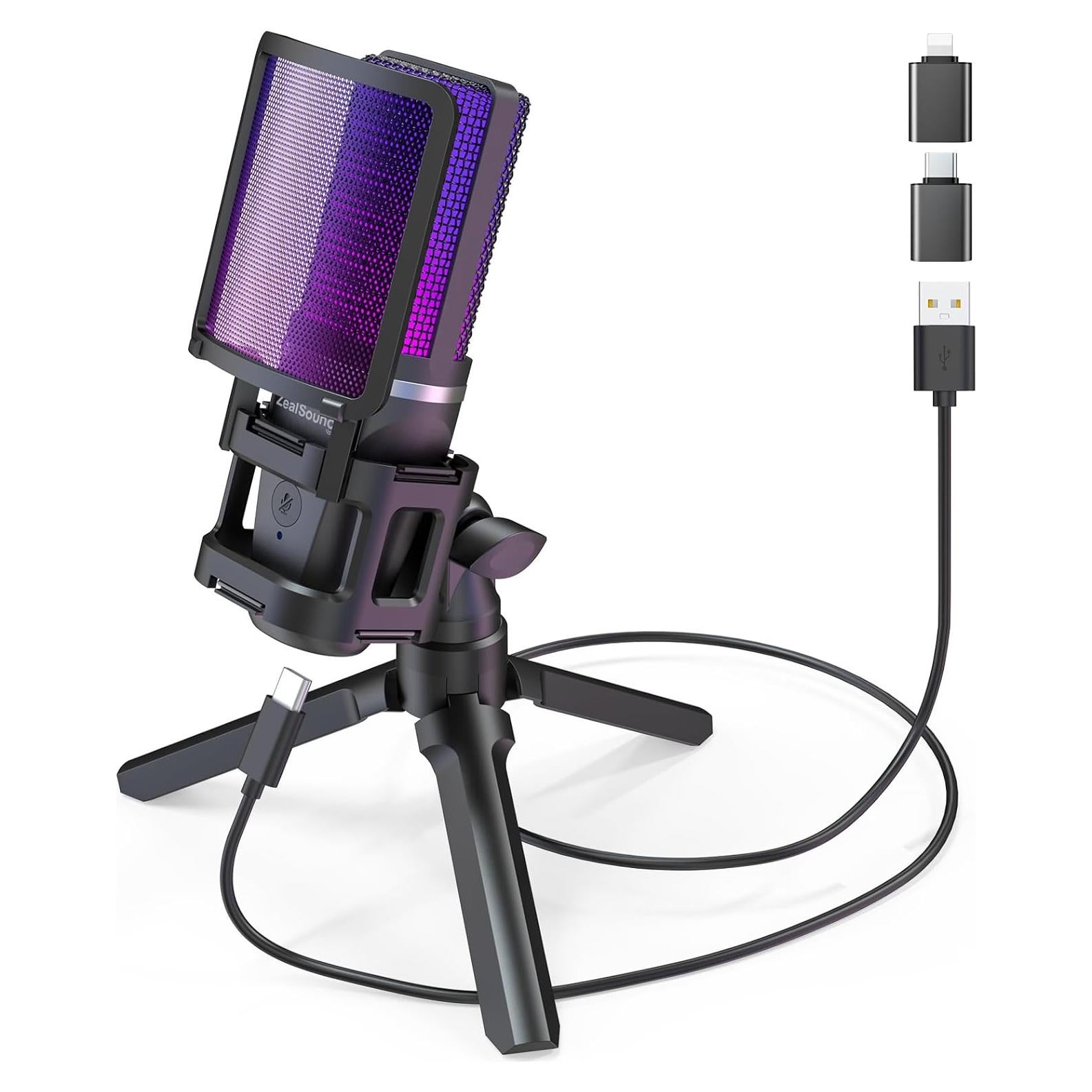 Micrófono USB Gaming ZealSound A68 Pro RGB Cardioide