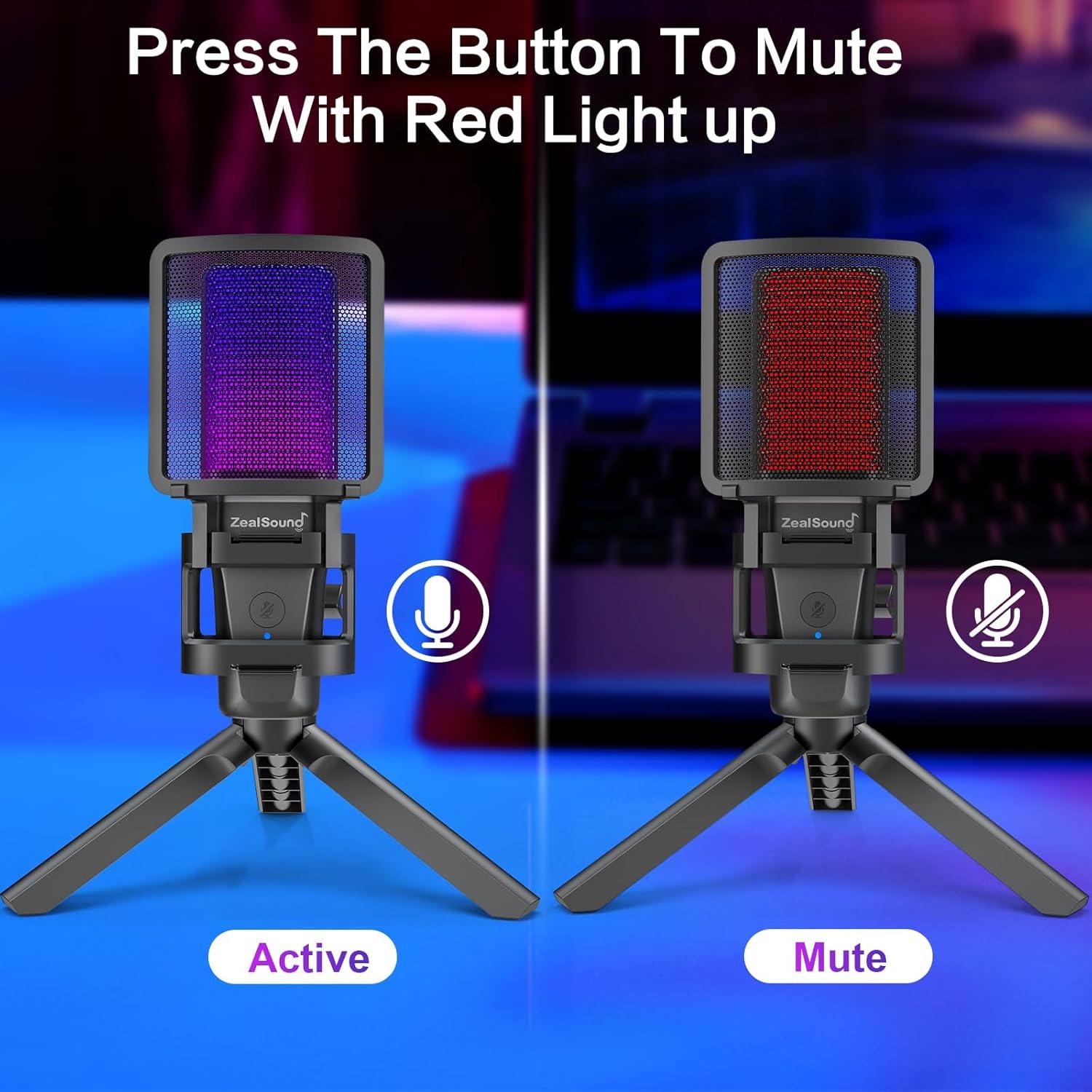 Micrófono USB Gaming ZealSound A68 Pro RGB Cardioide