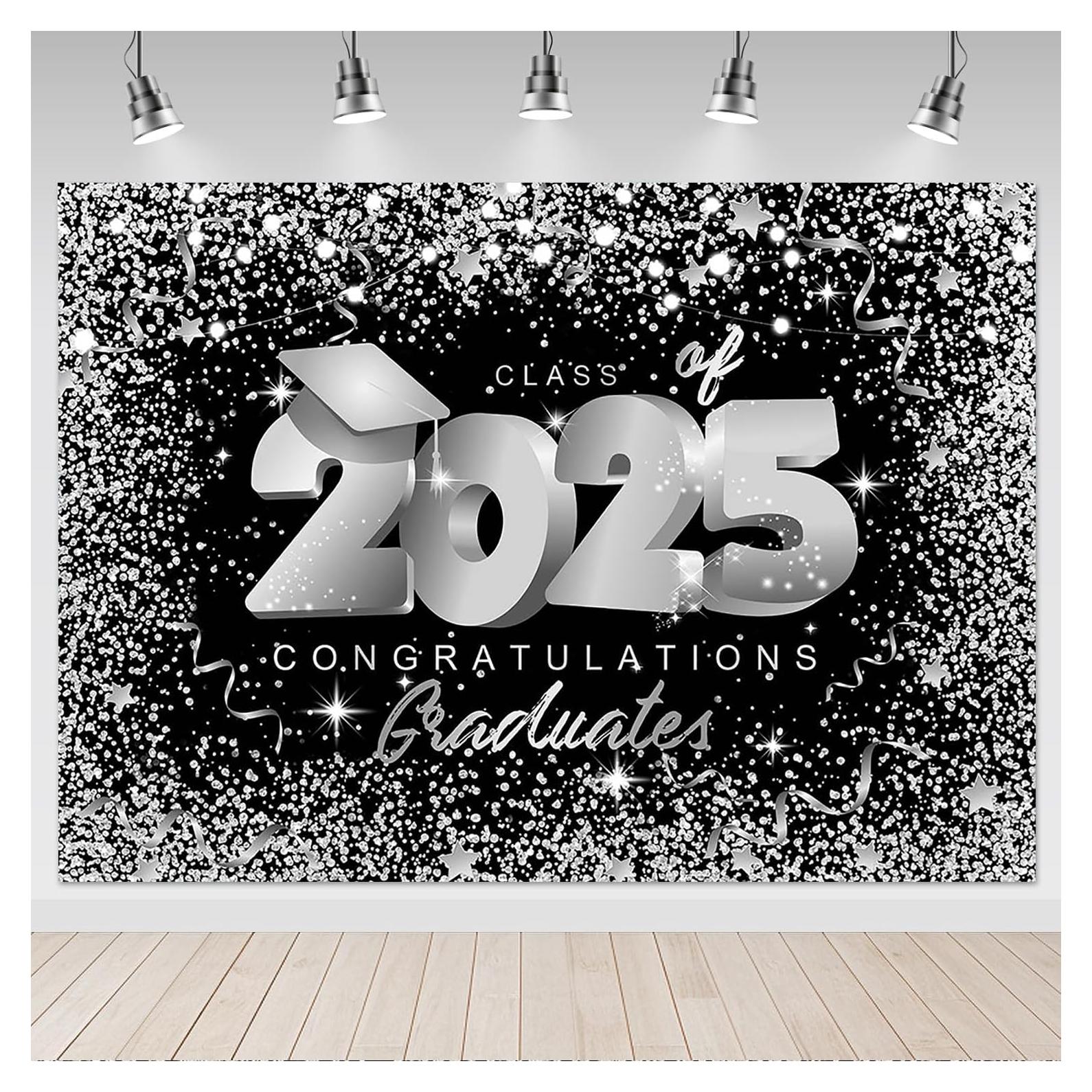 Fondo de Graduación Mocsicka 2.13x1.52m Negro y Plateado
