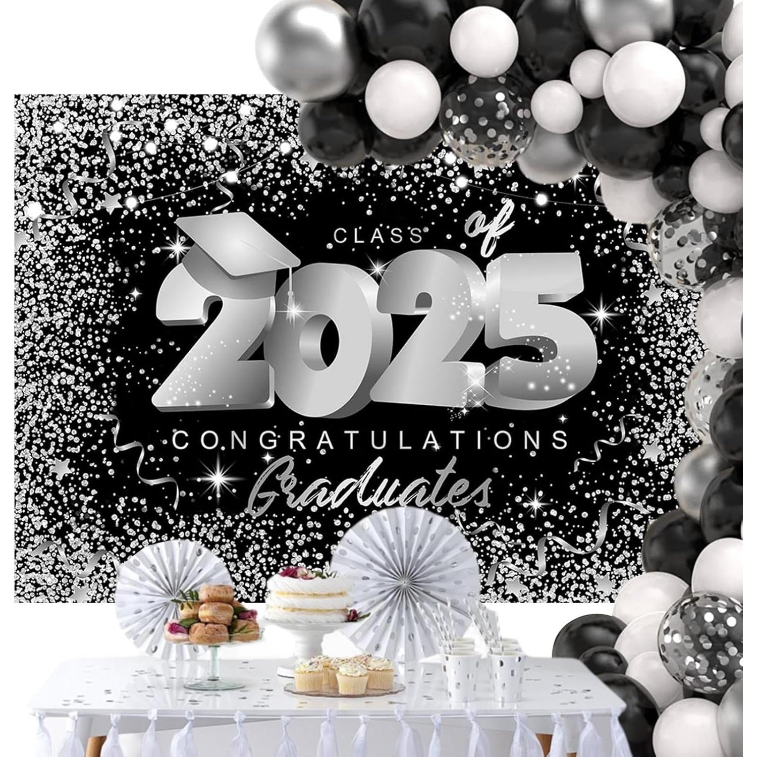 Fondo de Graduación Mocsicka 2.13x1.52m Negro y Plateado