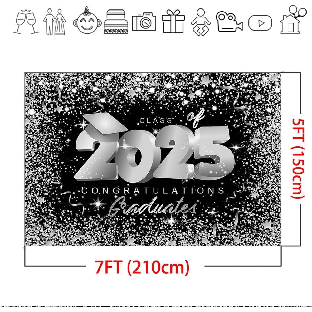 Fondo de Graduación Mocsicka 2.13x1.52m Negro y Plateado