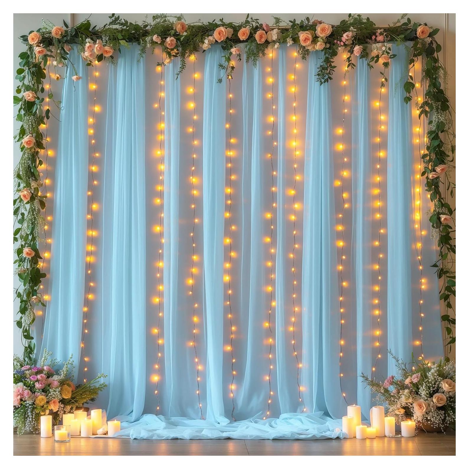 Cortinas de Tulle Azul con Luces 2 Paneles 1.52x3.05m