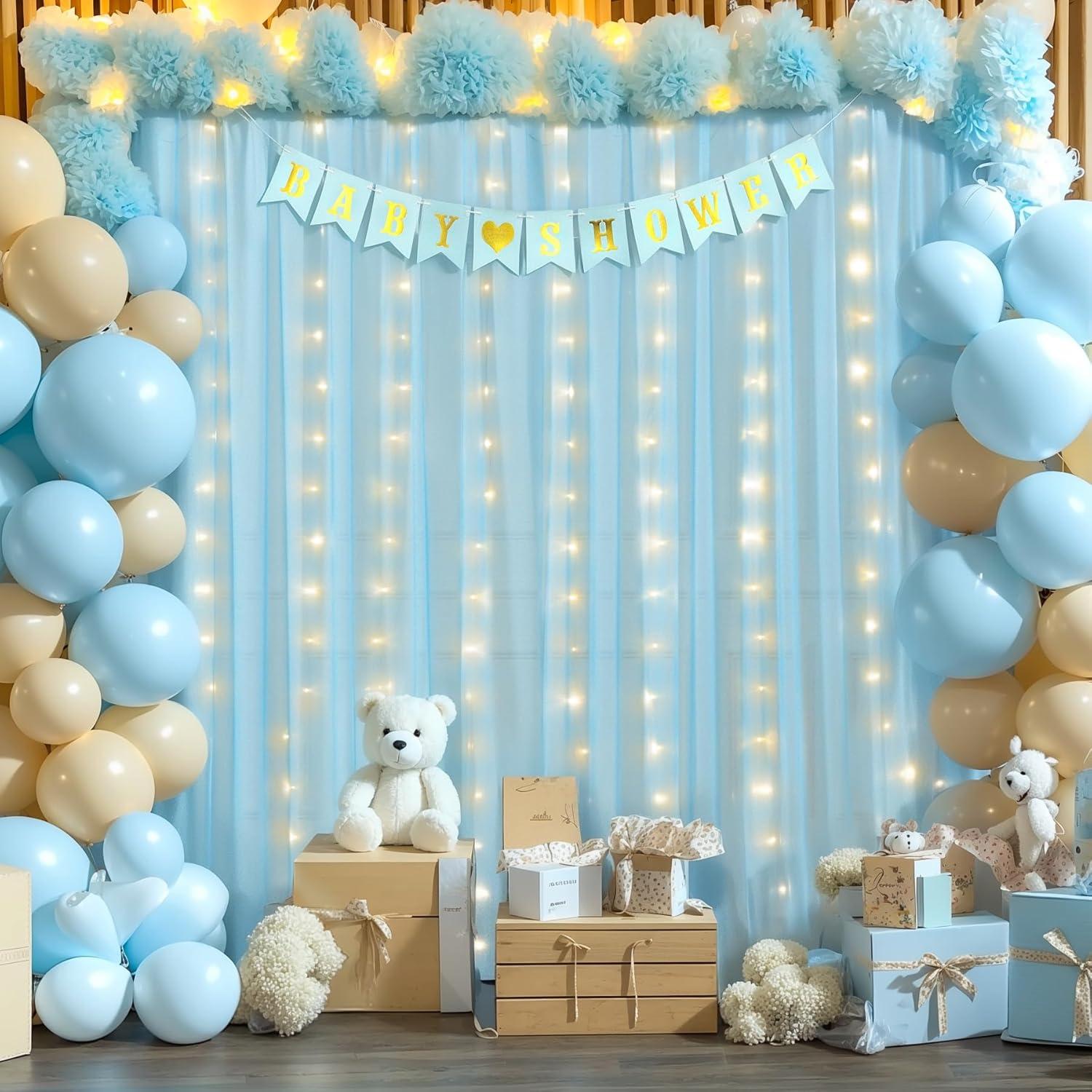 Cortinas de Tulle Azul con Luces 2 Paneles 1.52x3.05m