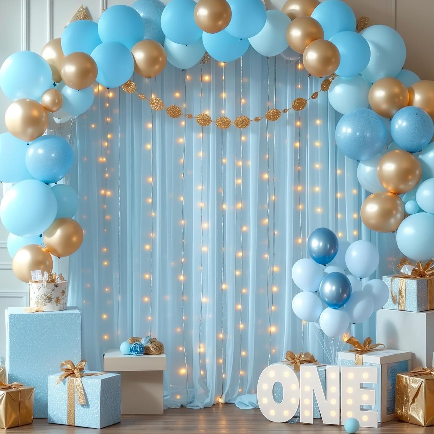 Cortinas de Tulle Azul con Luces 2 Paneles 1.52x3.05m