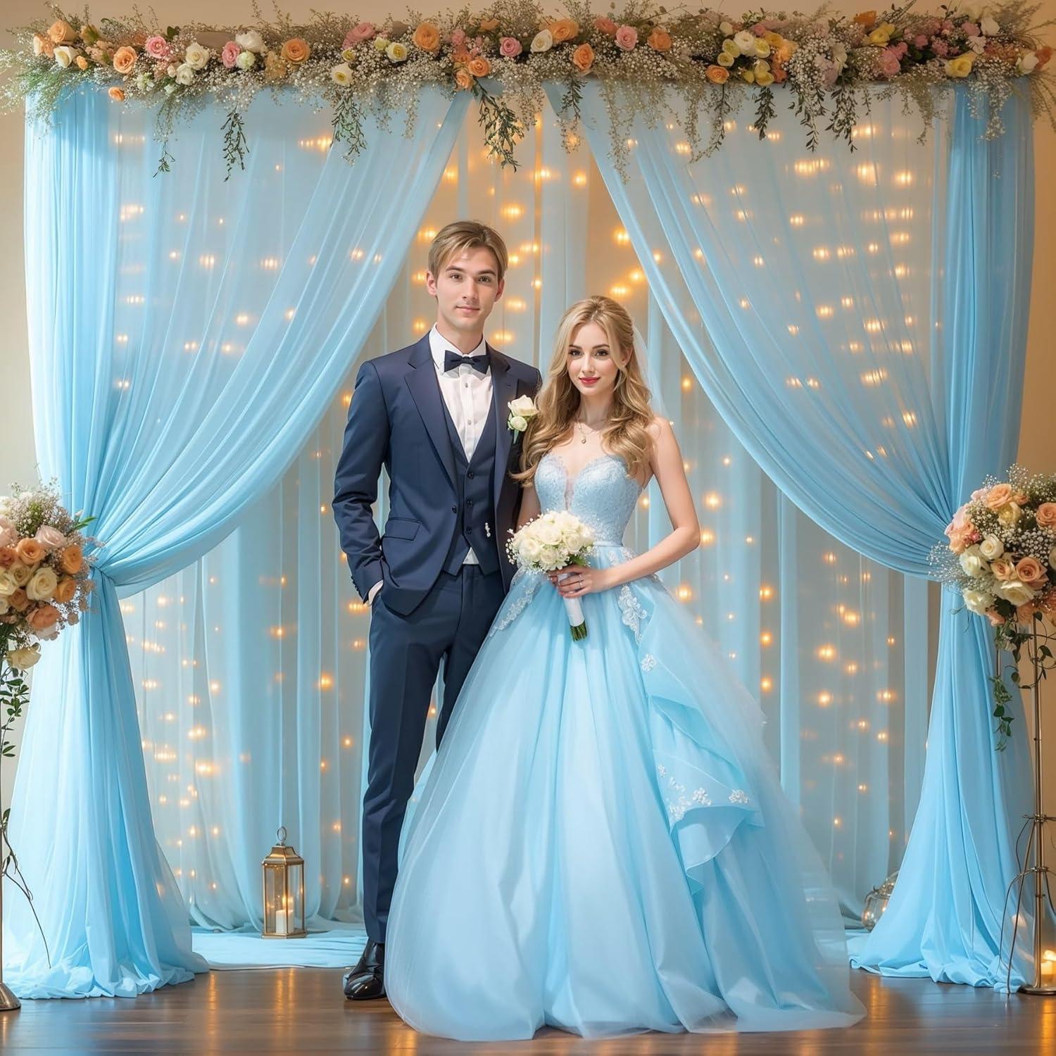 Cortinas de Tulle Azul con Luces 2 Paneles 1.52x3.05m