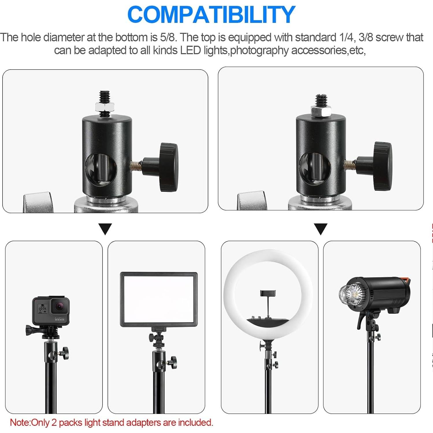 Adaptador Rápido 2PCS Wellmaking con Tornillo 3/8" y 1/4"