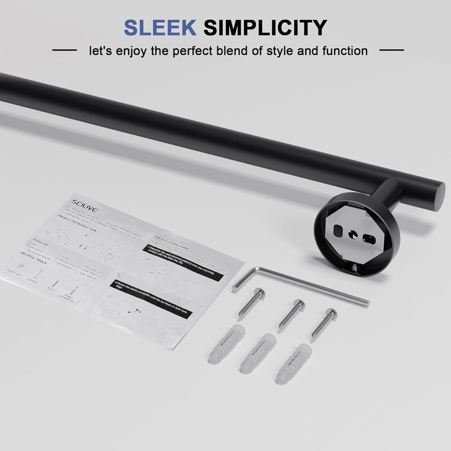 Barra de Toalla SCILIVE 51.76 cm Acero Inoxidable Negro Mate