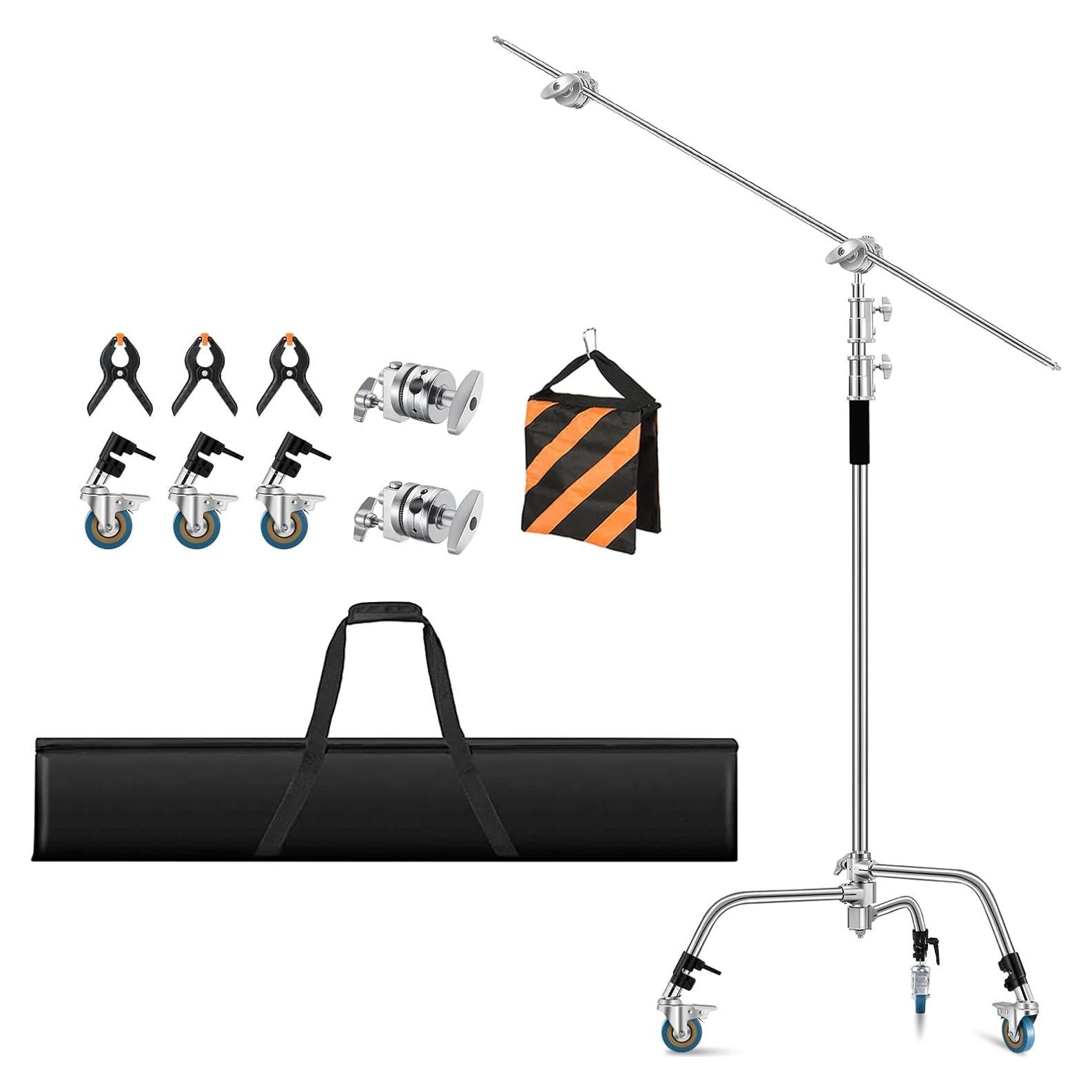 Heavy Duty C Stand 11.3ft/345cm Light Stand with 4.2ft/128cm Boom Arm Wheels Sturdy Stainless Steel Century Stand for Photography Studio Video Reflector, Umbrella, Softbox and Monolight
