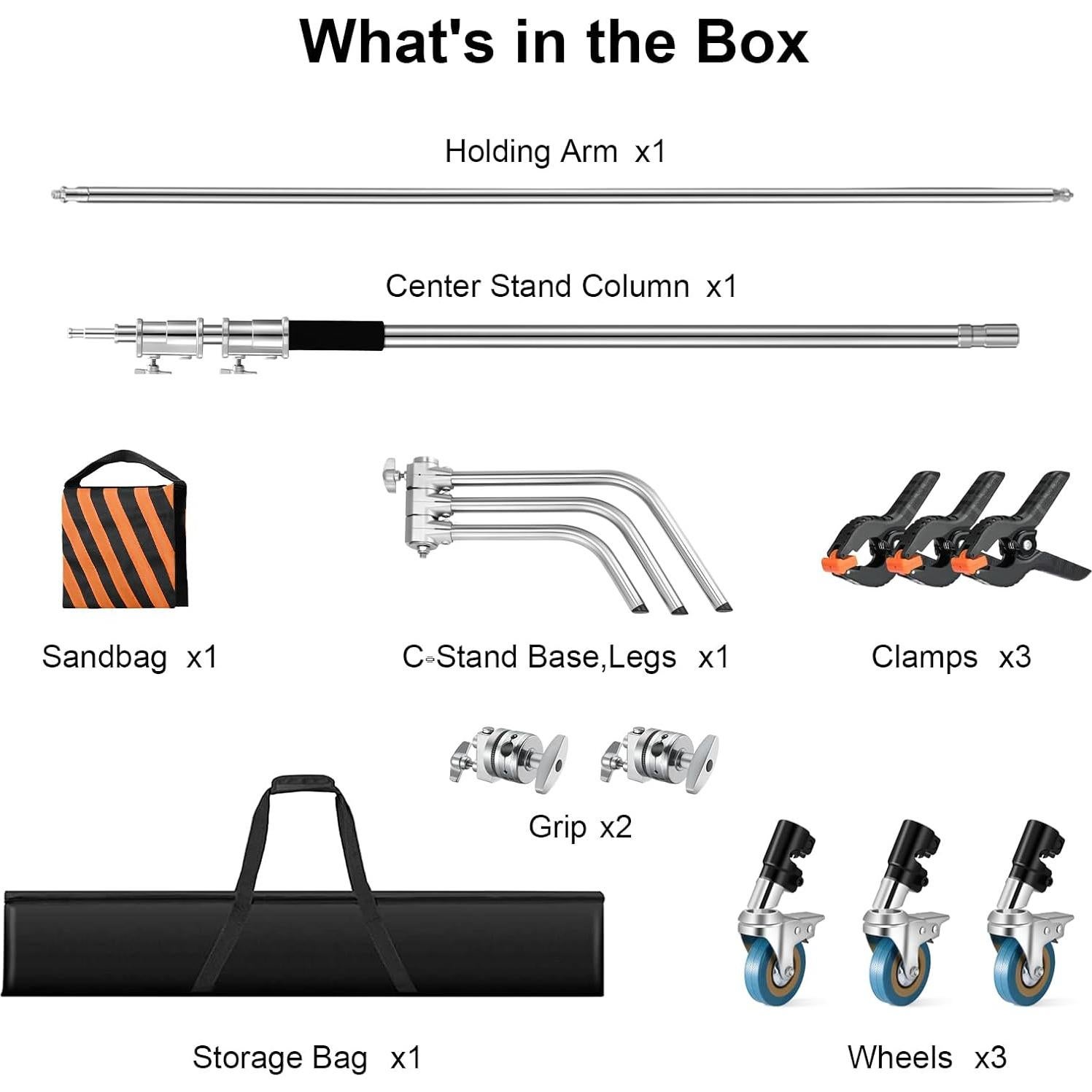 Heavy Duty C Stand 11.3ft/345cm Light Stand with 4.2ft/128cm Boom Arm Wheels Sturdy Stainless Steel Century Stand for Photography Studio Video Reflector, Umbrella, Softbox and Monolight