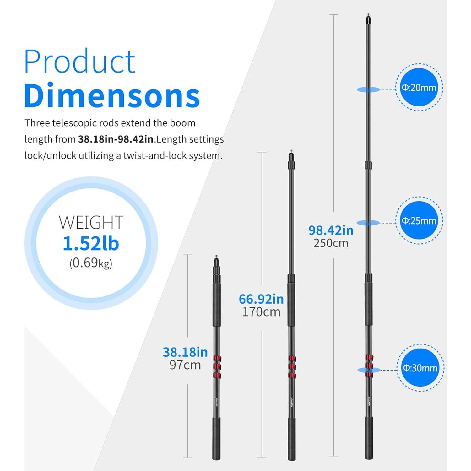 Brazo de Micrófono NEEWER NW-7000 Extensible 0.91m a 2.44m