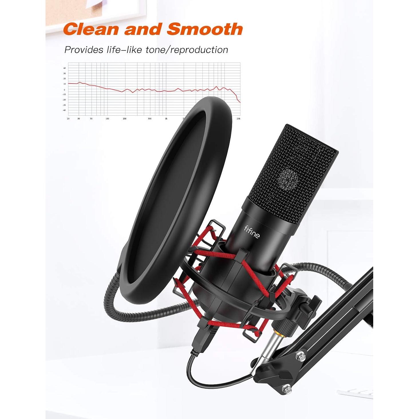 Micrófono USB FIFINE T732 con Soporte Brazo y Filtro Antipop