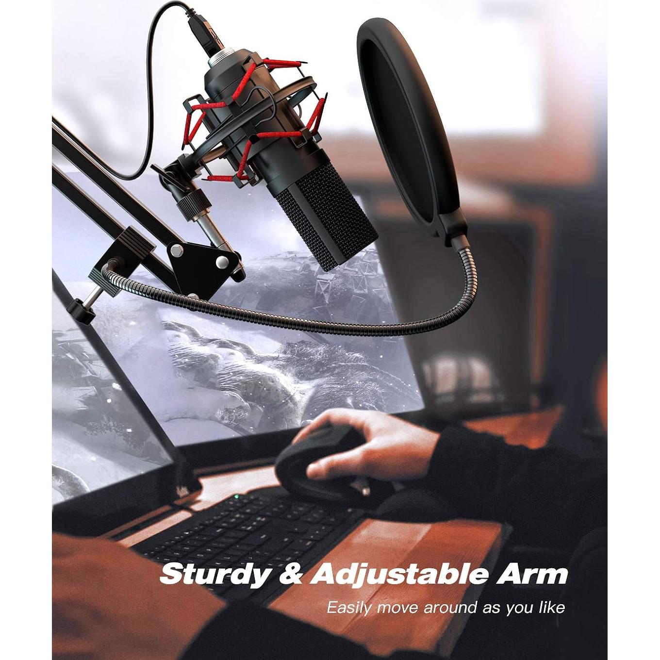 Micrófono USB FIFINE T732 con Soporte Brazo y Filtro Antipop