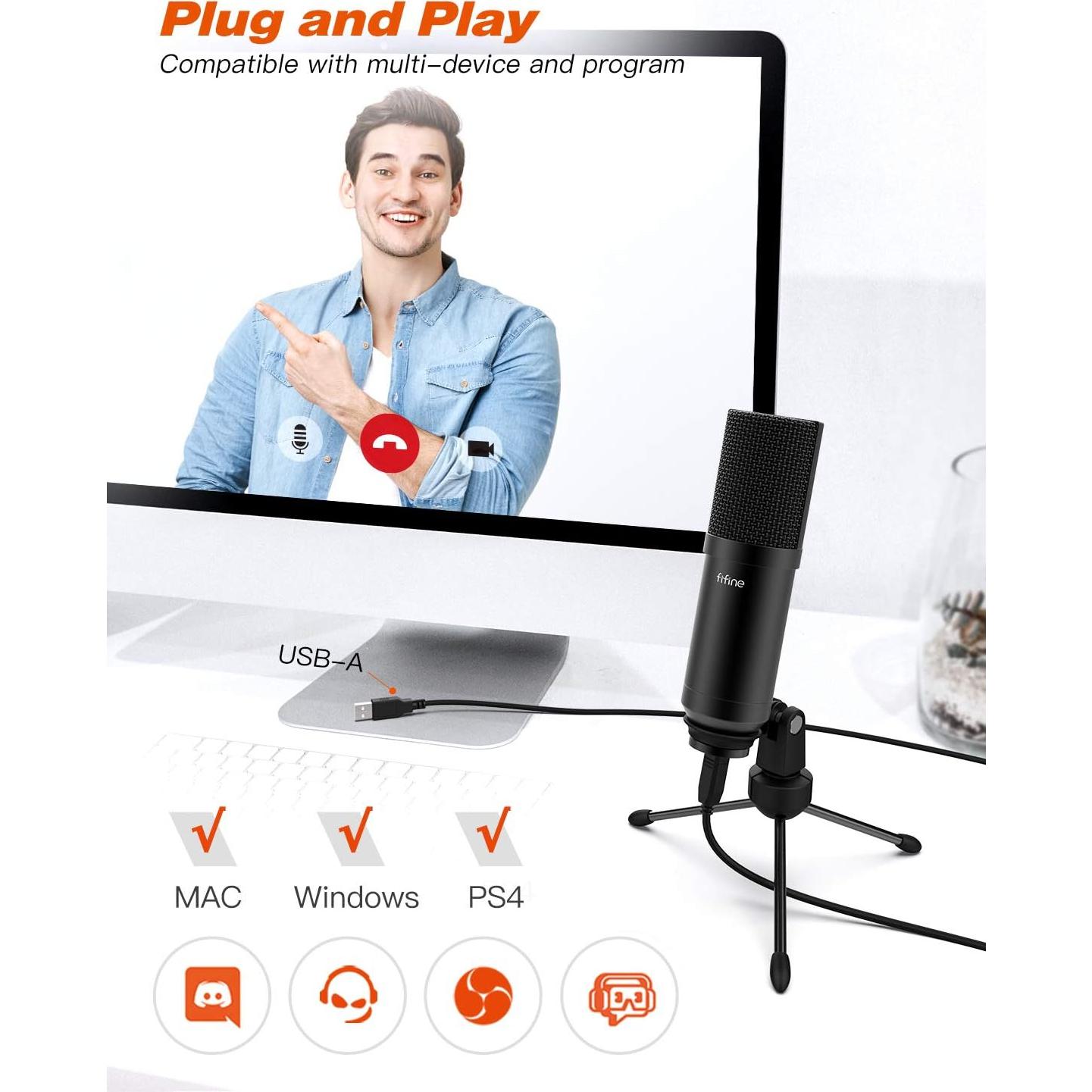 Micrófono USB FIFINE T732 con Soporte Brazo y Filtro Antipop