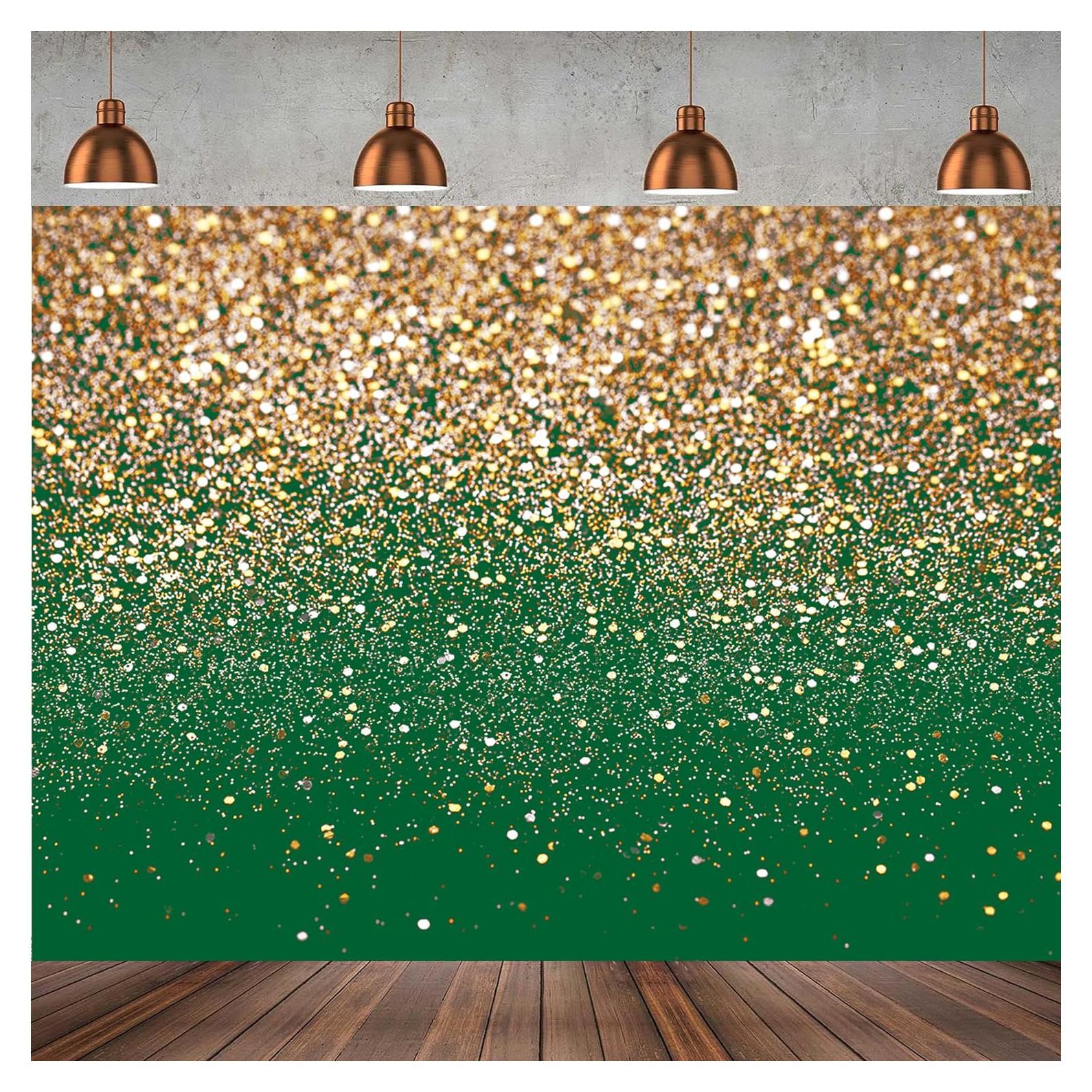 Fondo Fotográfico Vinilo 3x2.4m Verde y Dorado Hnzwbxg