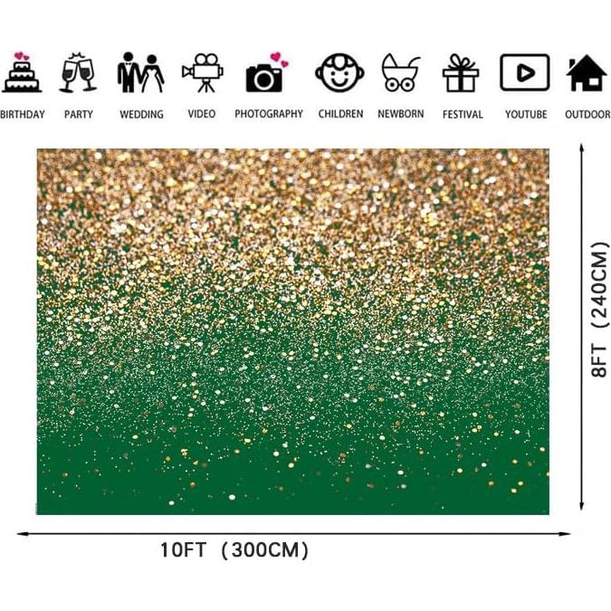 Fondo Fotográfico Vinilo 3x2.4m Verde y Dorado Hnzwbxg