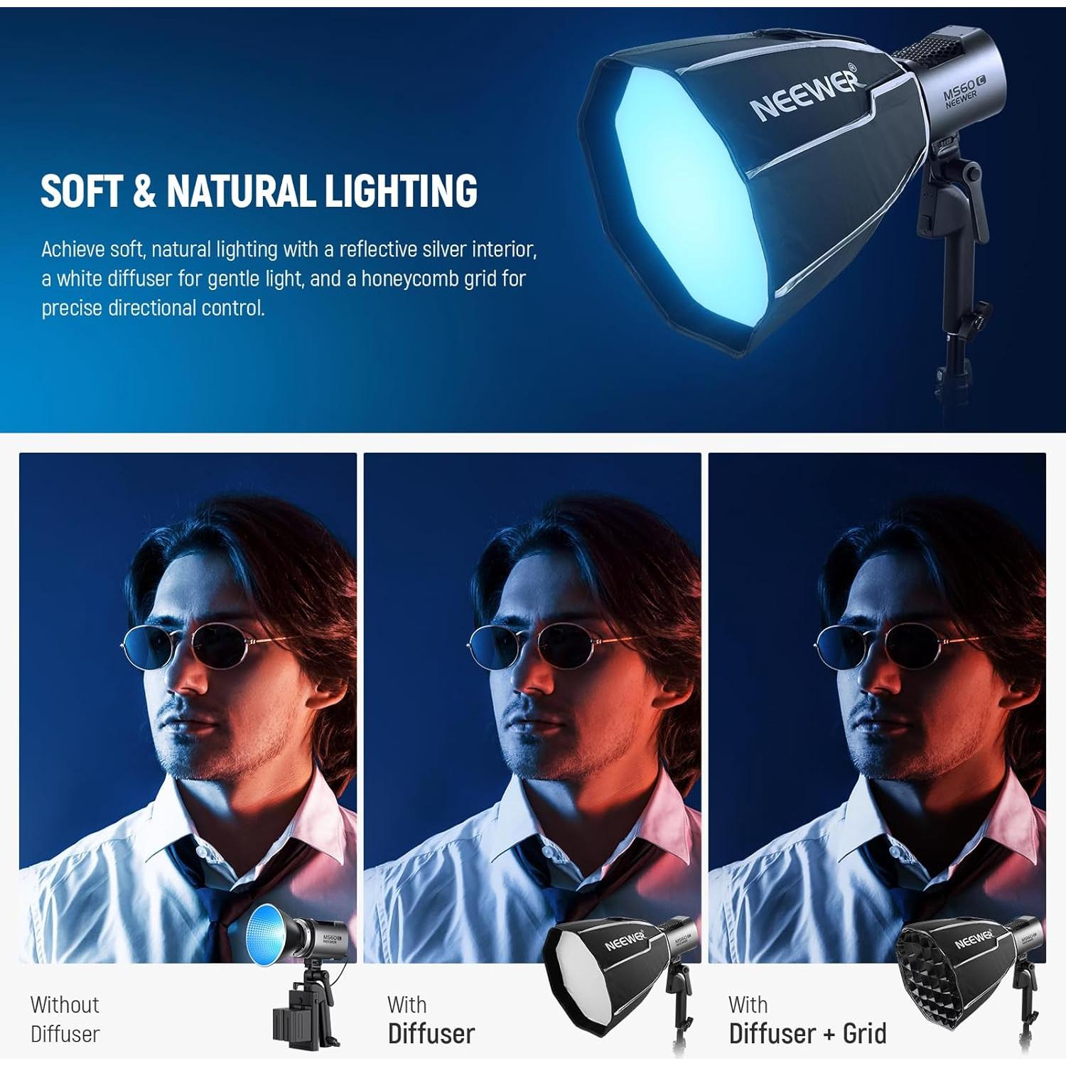 Octagonal Softbox 30 cm with NEEWER Mount, Octabox Softbox Folding & Quick Installation with Honeycomb Light Diffuser/Grid for MS60 MS60B MS60C MS150B,NS3P LED Studio Lamp