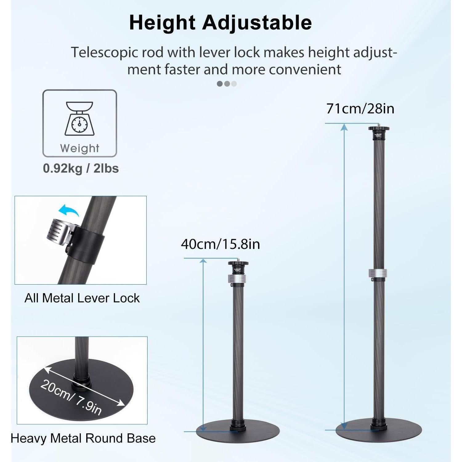 Soporte de trípode Koolehaoda ST-2070 de fibra de carbono 40.6-71.1 cm