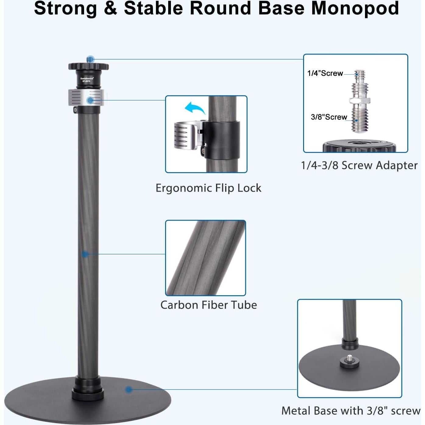 Soporte de trípode Koolehaoda ST-2070 de fibra de carbono 40.6-71.1 cm