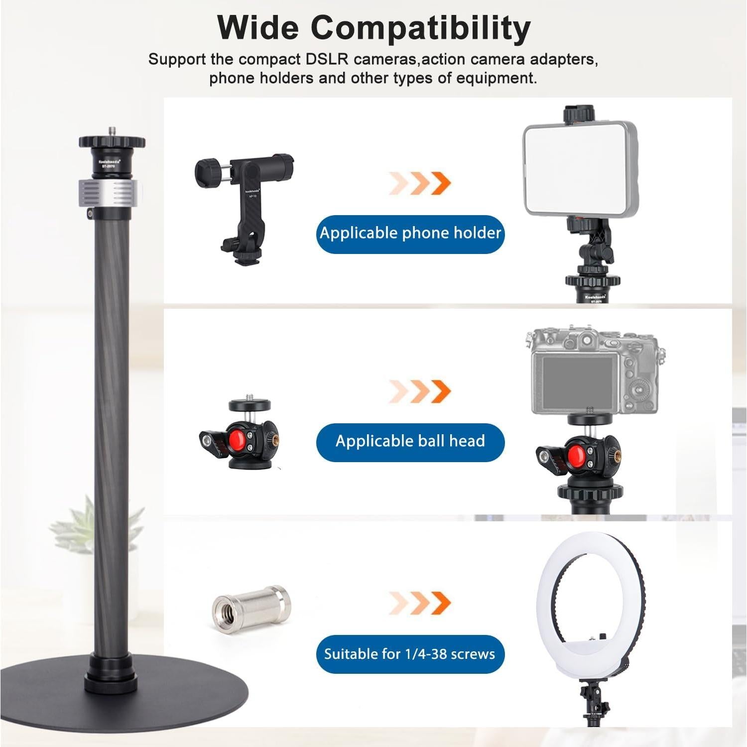 Soporte de trípode Koolehaoda ST-2070 de fibra de carbono 40.6-71.1 cm