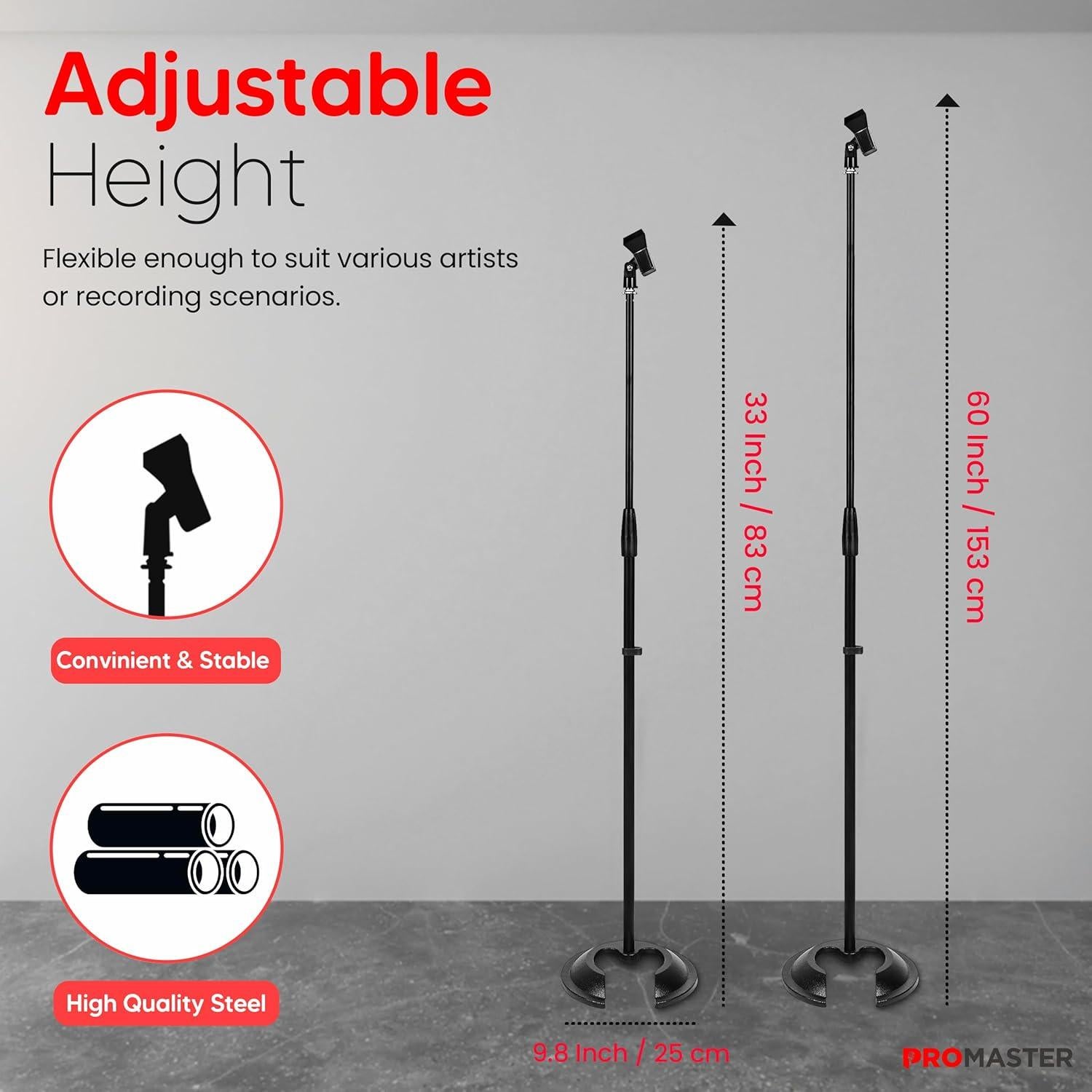 Soporte de Micrófono ProMaster Ajustable - Base Redonda Compacta