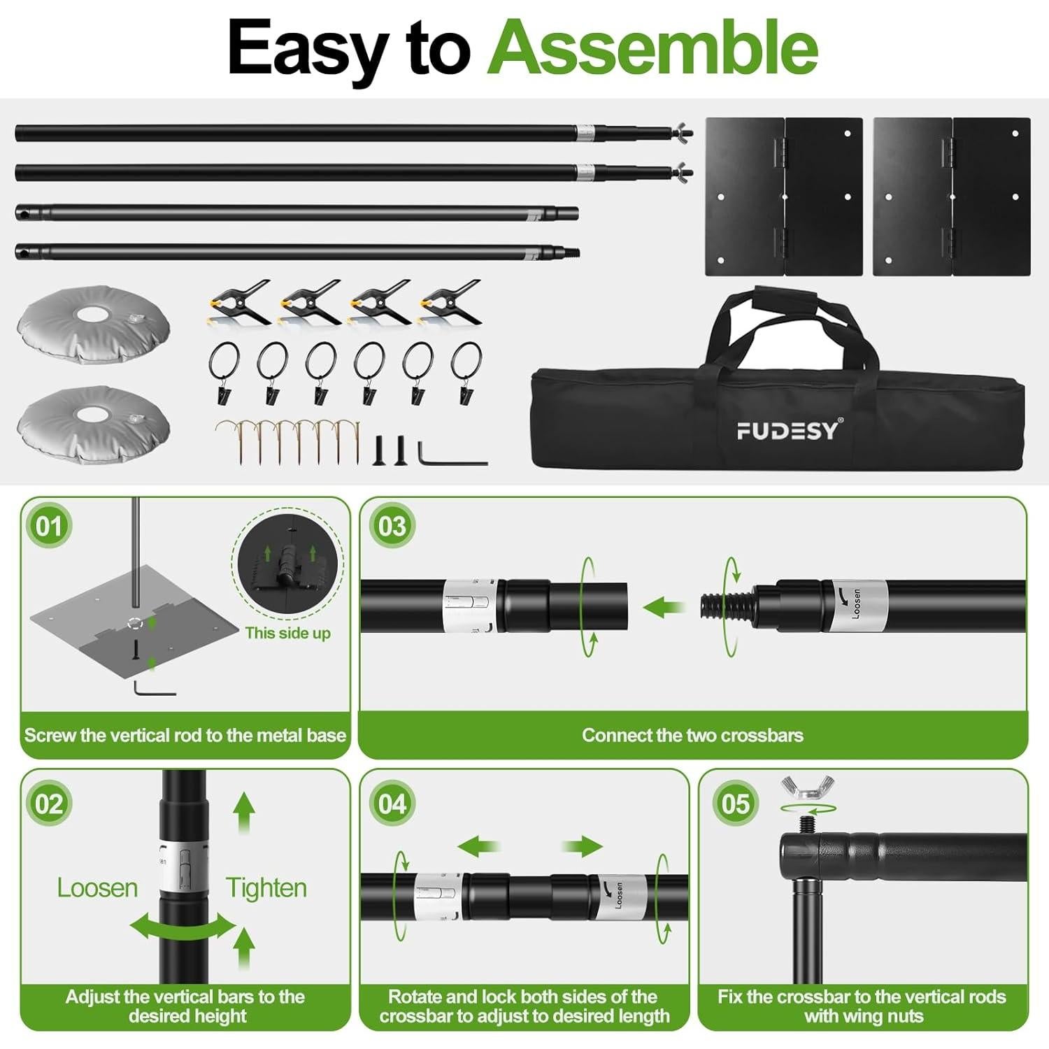 Soporte de Fondo Ajustable FUDESY 3.05x3.05m con Base de Metal
