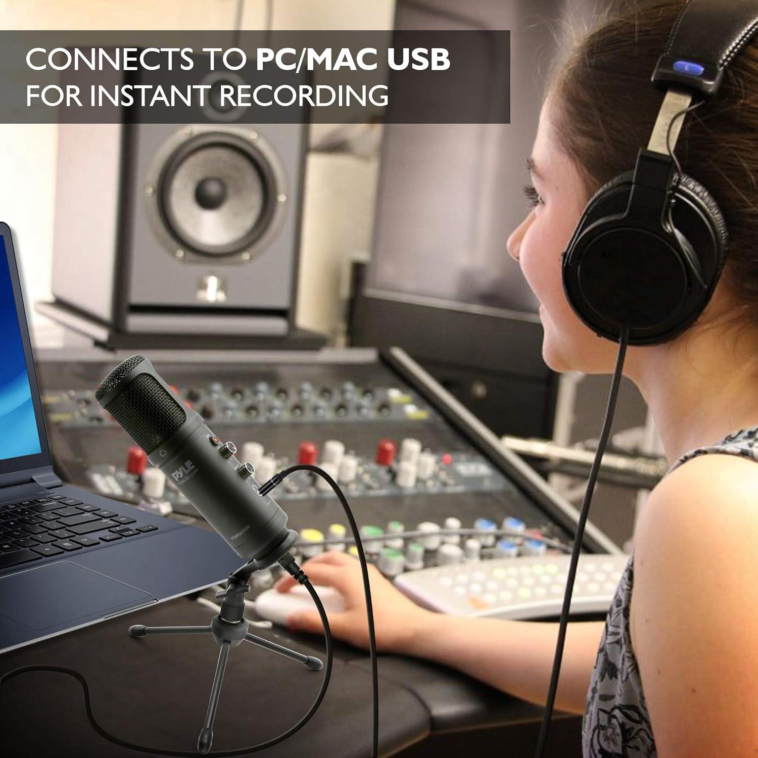 Micrófono de Condensador USB Jovial PDMIUSB50.5 - Ganancia Ajustable, LED Azul, Soporte de Trípode