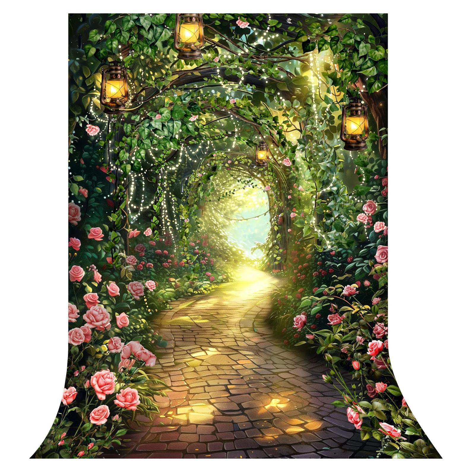 Fondo de Fotografía 5x7 Rosa Verde Princesa Hadas Poliester