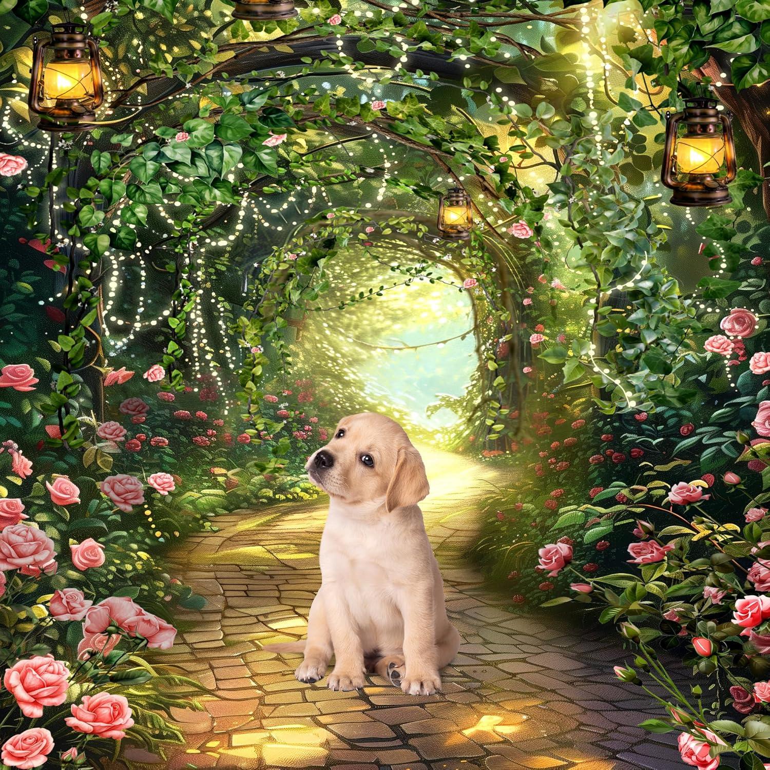 Fondo de Fotografía 5x7 Rosa Verde Princesa Hadas Poliester