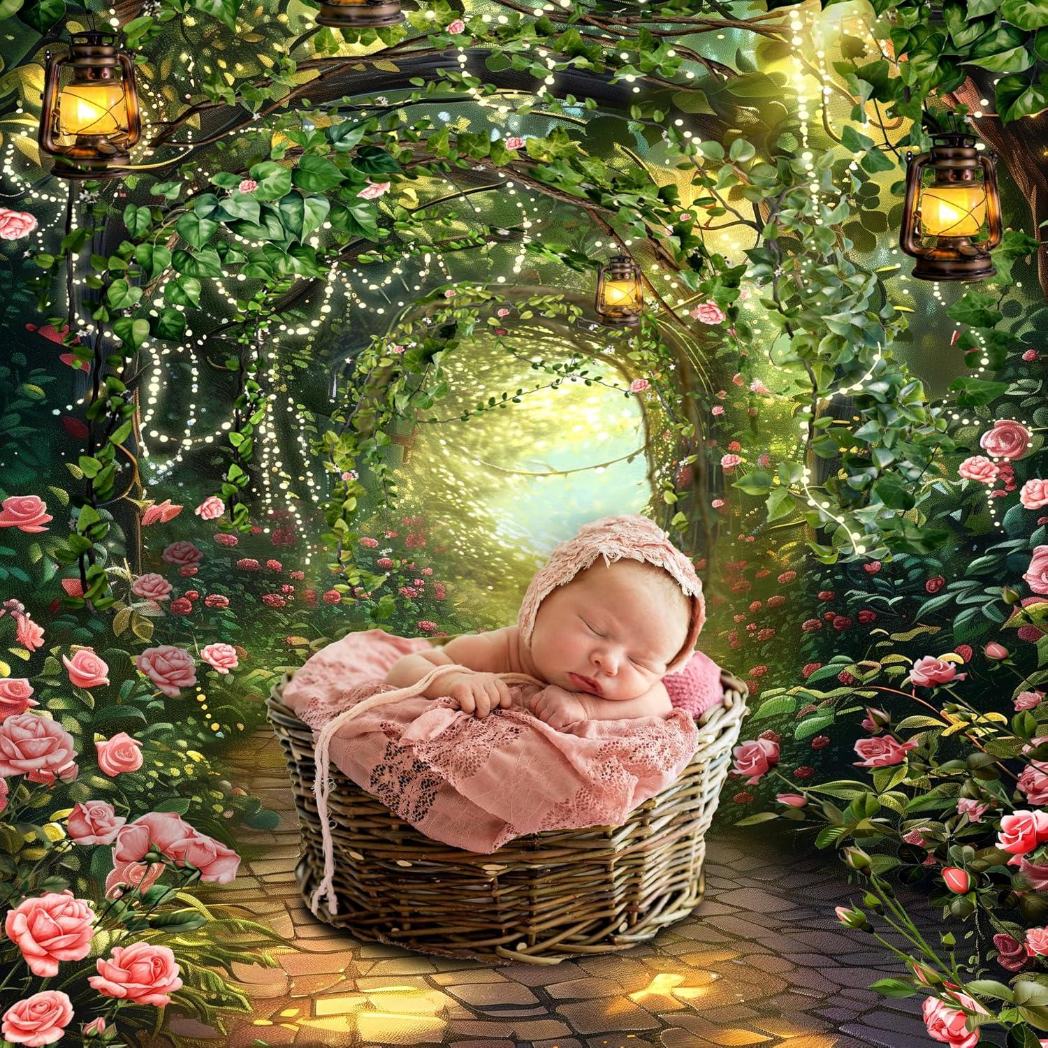 Fondo de Fotografía 5x7 Rosa Verde Princesa Hadas Poliester