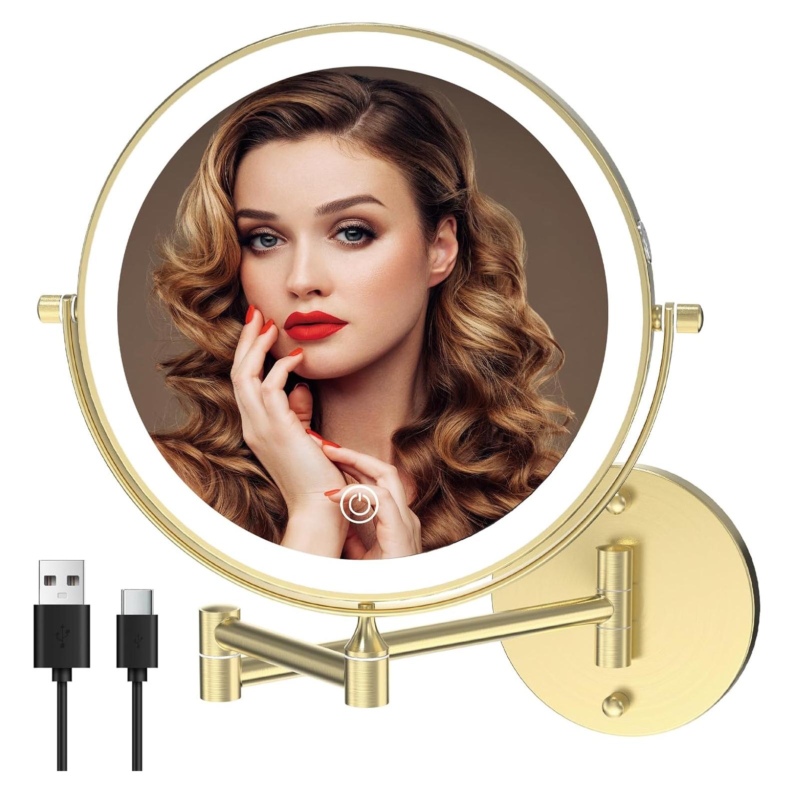 Espejo de Maquillaje MIROAMZ 30.99x28.19 cm Oro 1X 10X