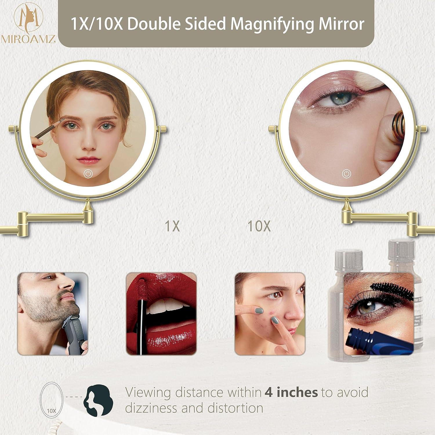 Espejo de Maquillaje MIROAMZ 30.99x28.19 cm Oro 1X 10X