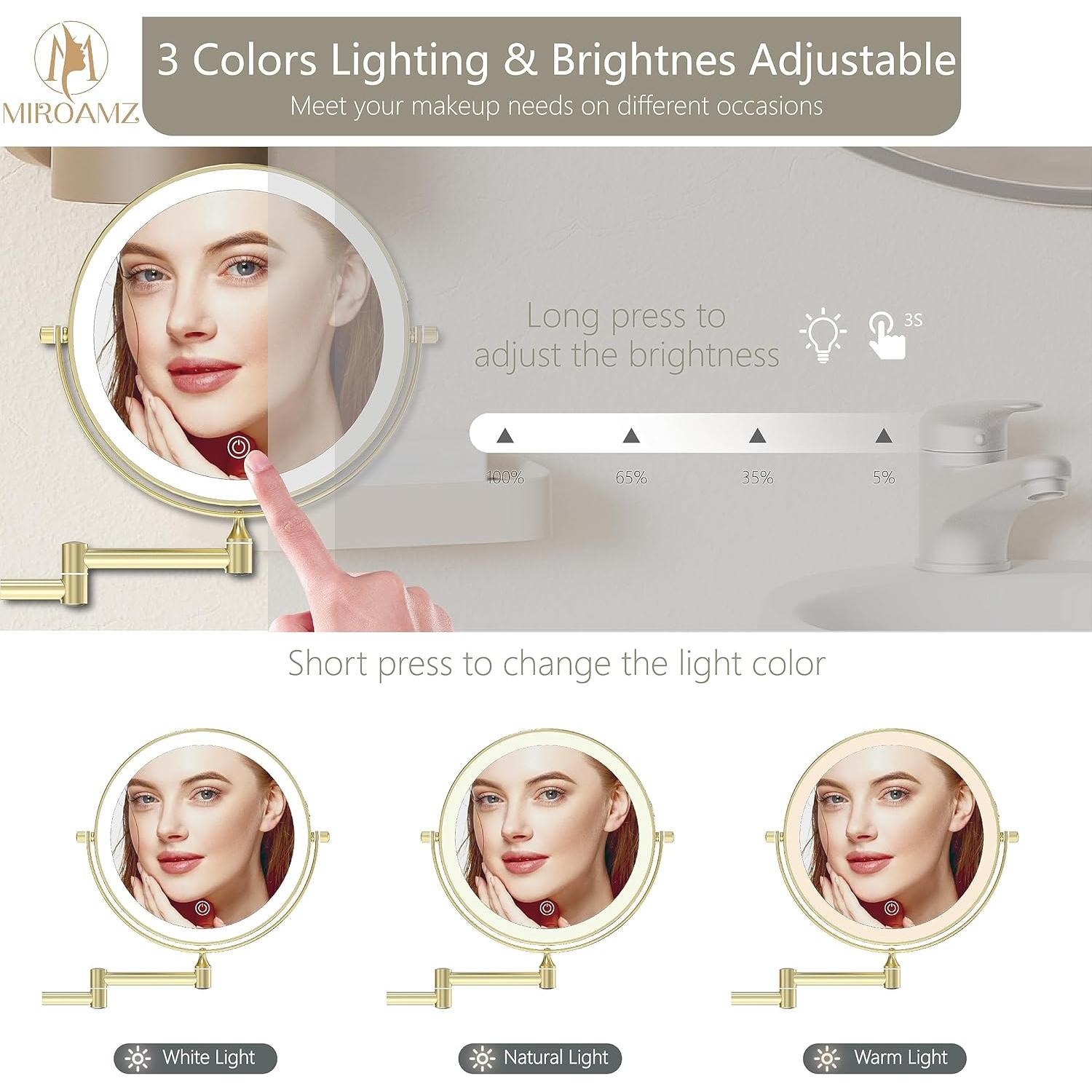 Espejo de Maquillaje MIROAMZ 30.99x28.19 cm Oro 1X 10X