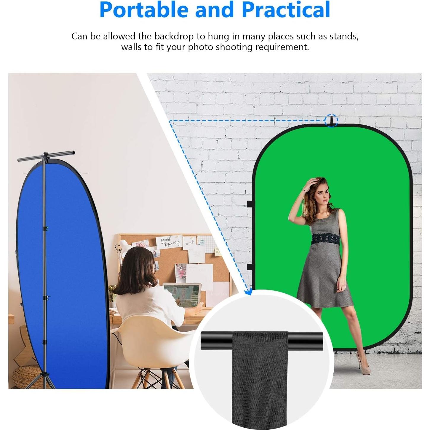 FOTOCREAT Pantalla Verde y Azul 5x6.5ft Plegable 2 en 1