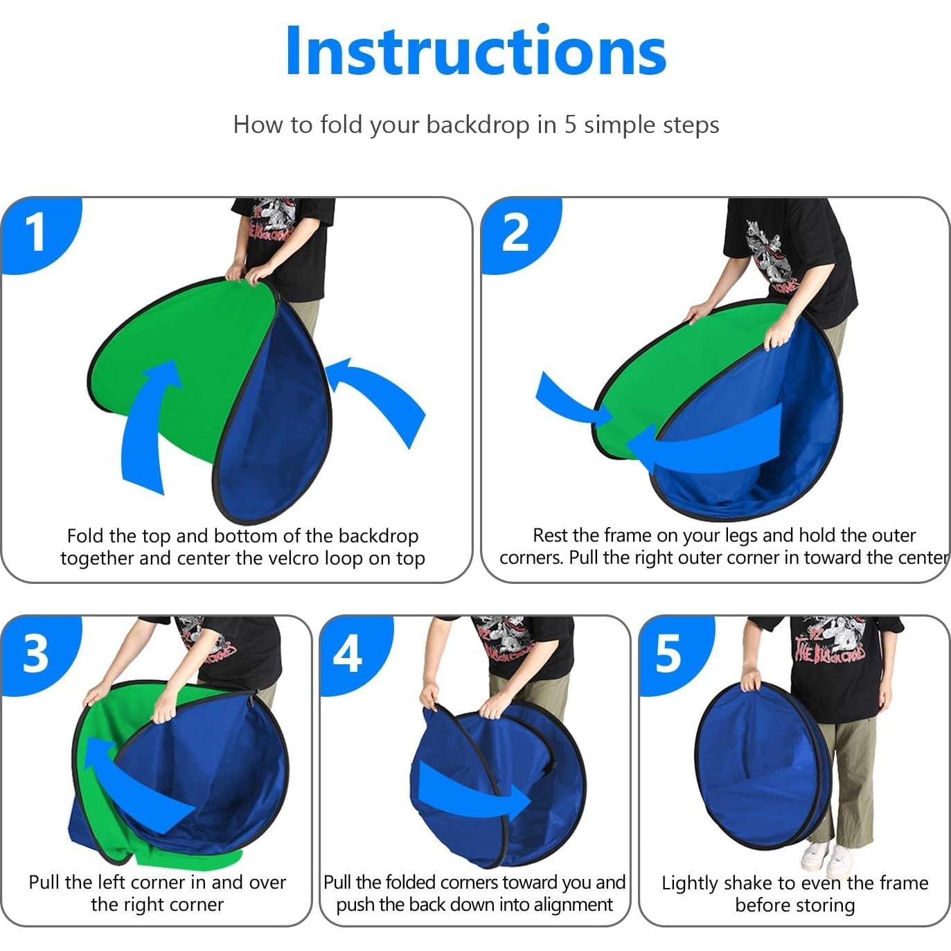 FOTOCREAT Pantalla Verde y Azul 5x6.5ft Plegable 2 en 1