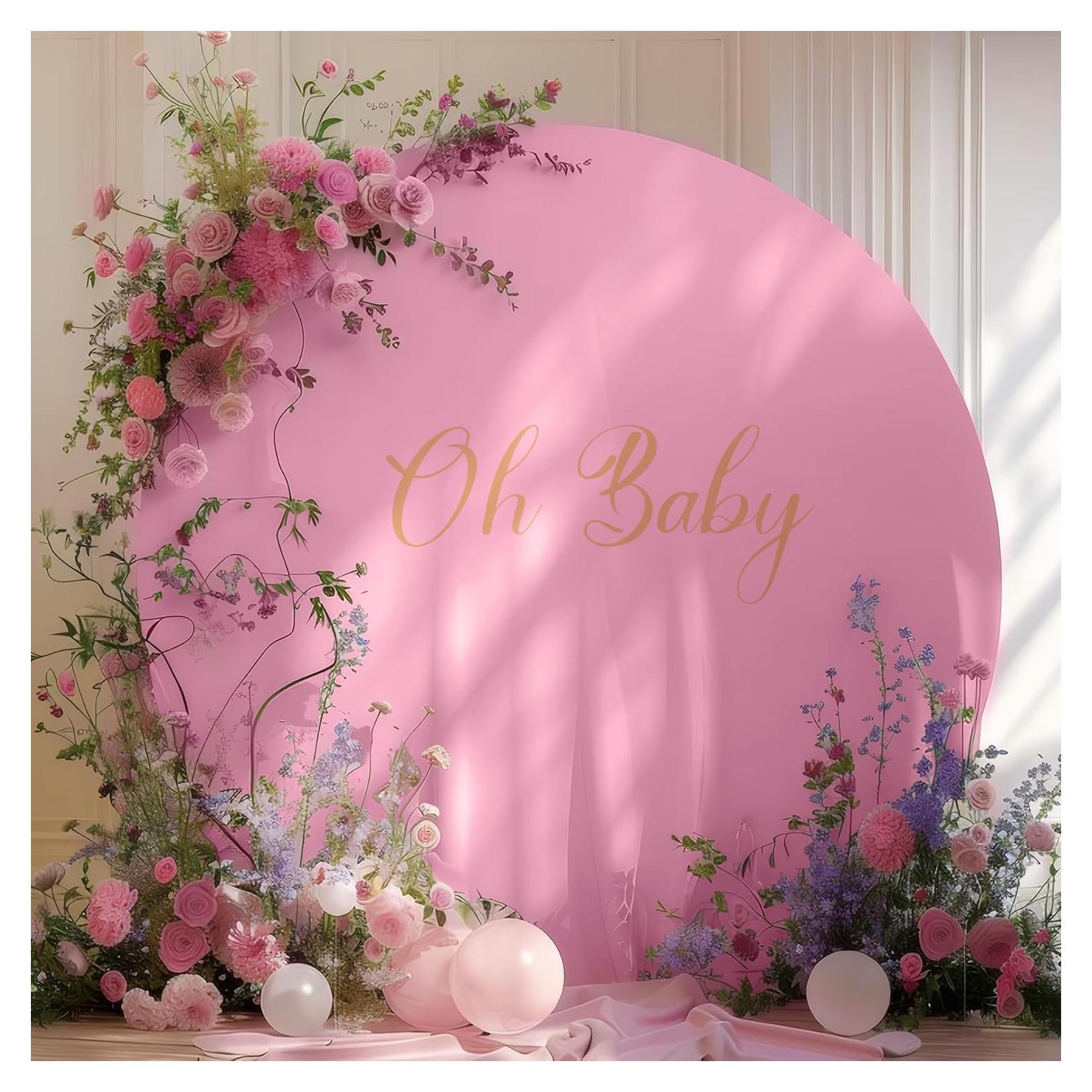 Cubierta de Fondo Redonda Rosa Gallety 2.18 m con Letrero Oh Baby