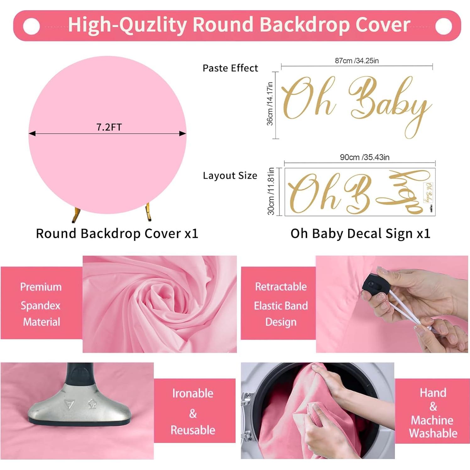 Cubierta de Fondo Redonda Rosa Gallety 2.18 m con Letrero Oh Baby