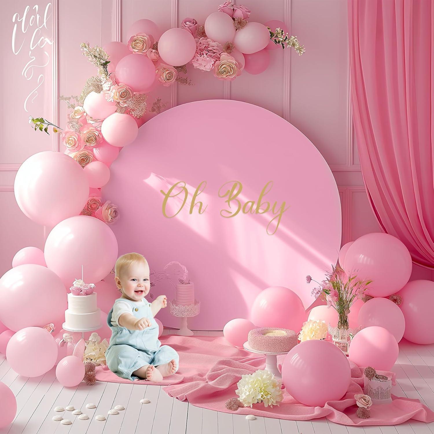 Cubierta de Fondo Redonda Rosa Gallety 2.18 m con Letrero Oh Baby
