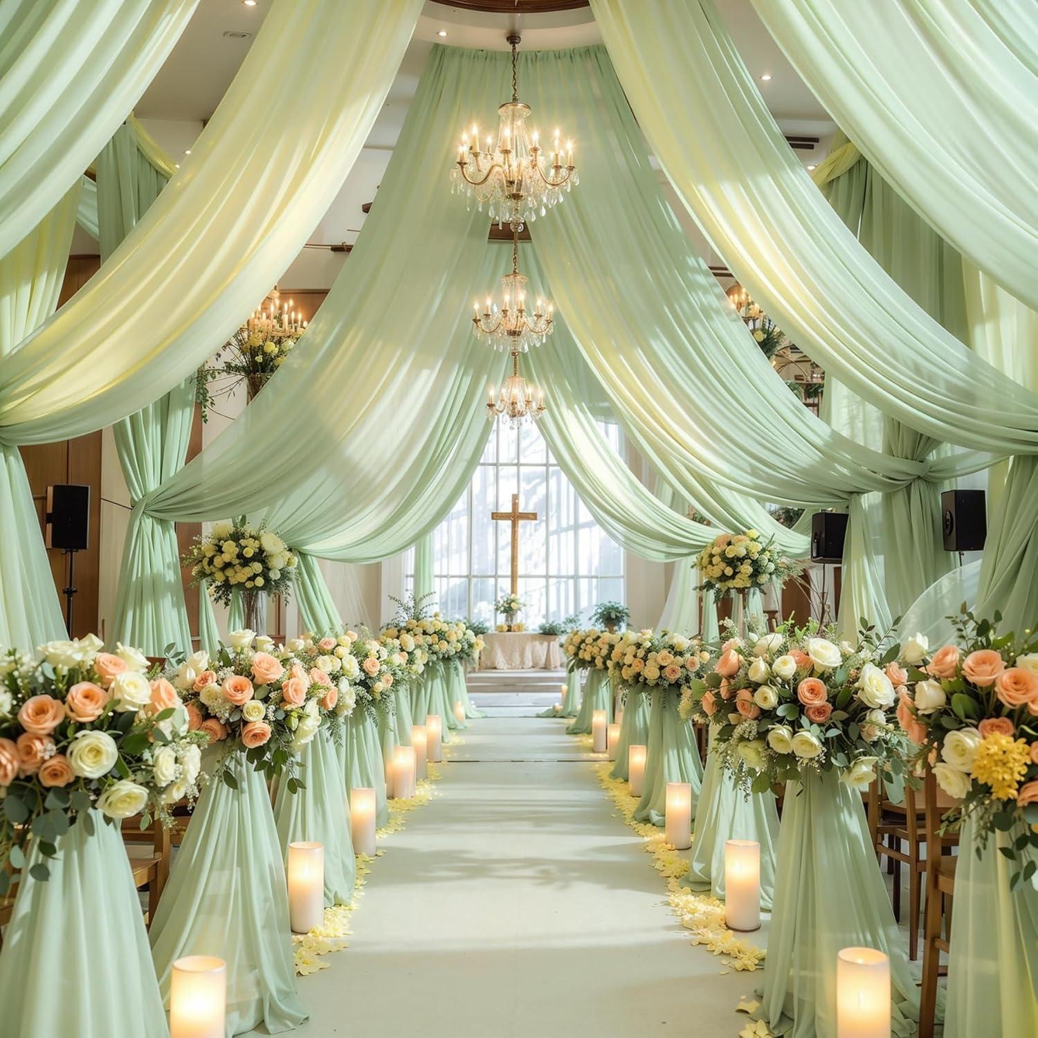 Tela de Drapería Verde Salvia 1 Panel 5.49m Chiffon Partisky