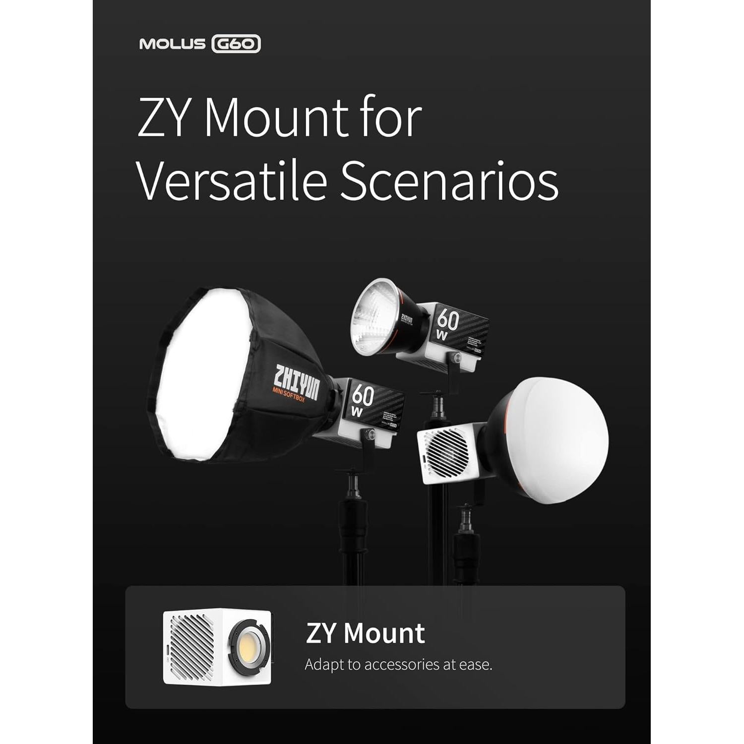 Luz de Video Bi-Color ZHIYUN MOLUS G60 Combo 60W 0.3kg