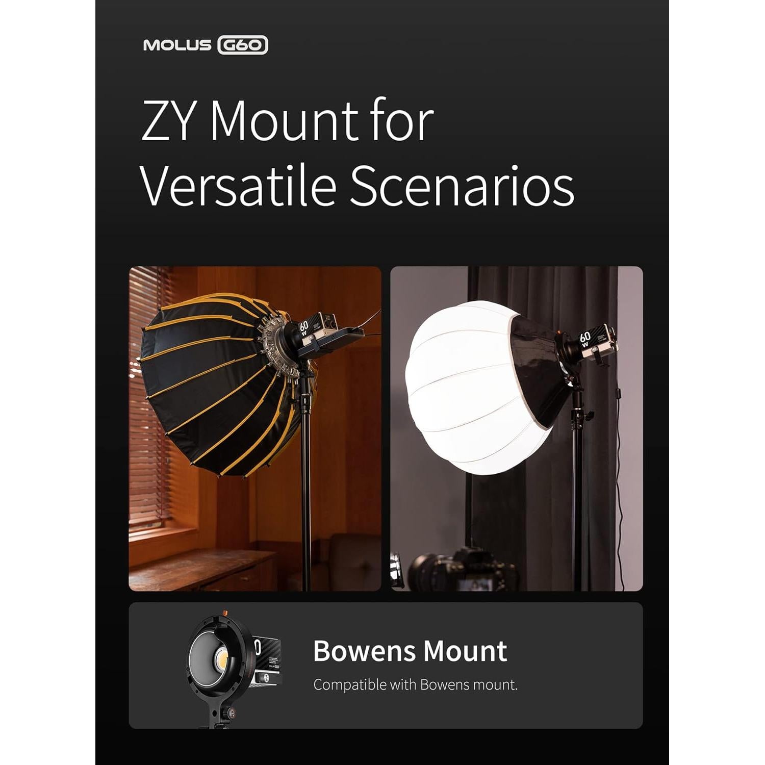 Luz de Video Bi-Color ZHIYUN MOLUS G60 Combo 60W 0.3kg