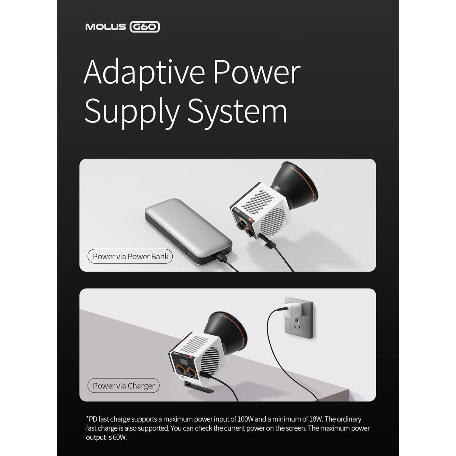 Luz de Video Bi-Color ZHIYUN MOLUS G60 Combo 60W 0.3kg