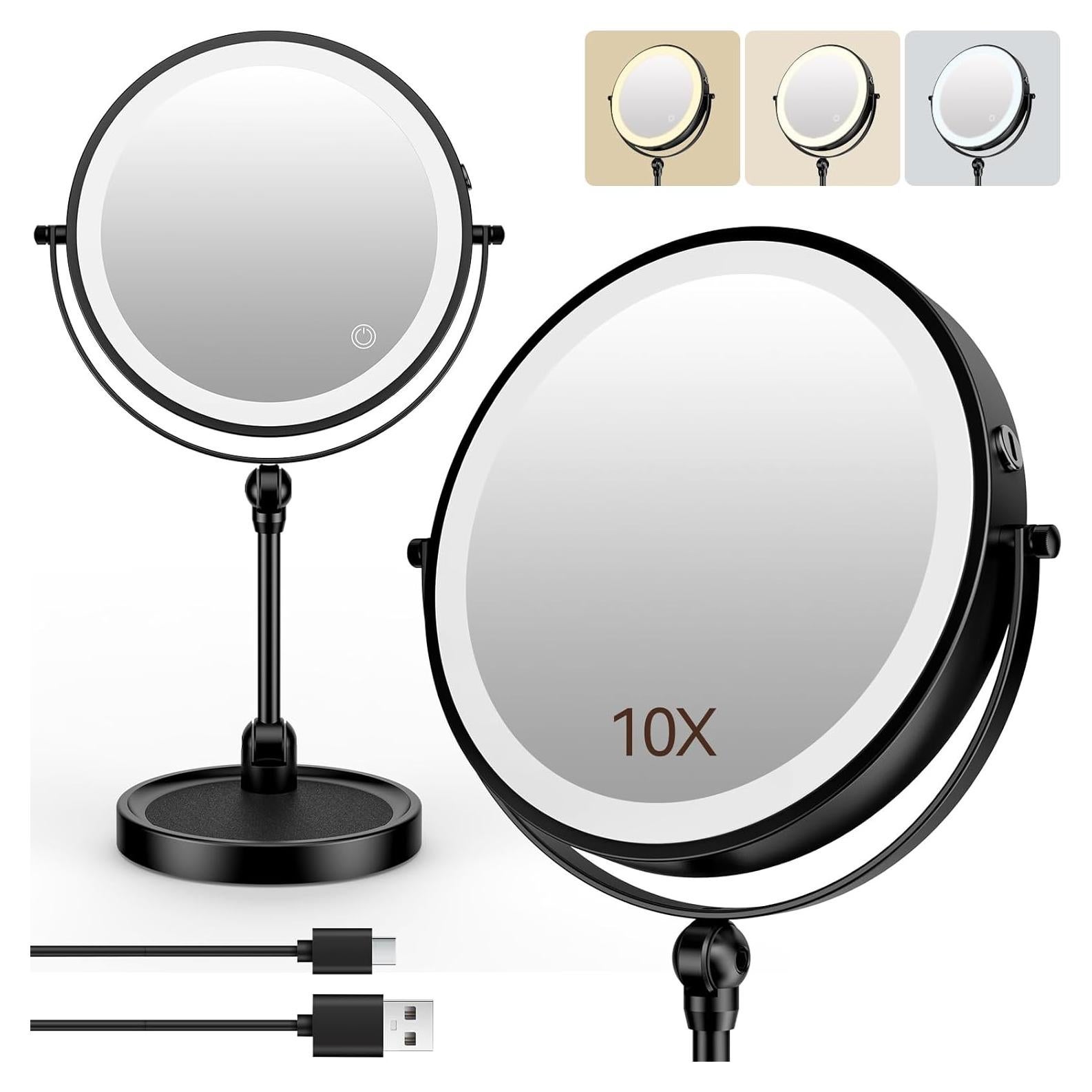 Espejo de Maquillaje ZLOKLA 8" Iluminado 10X/1X Ajustable