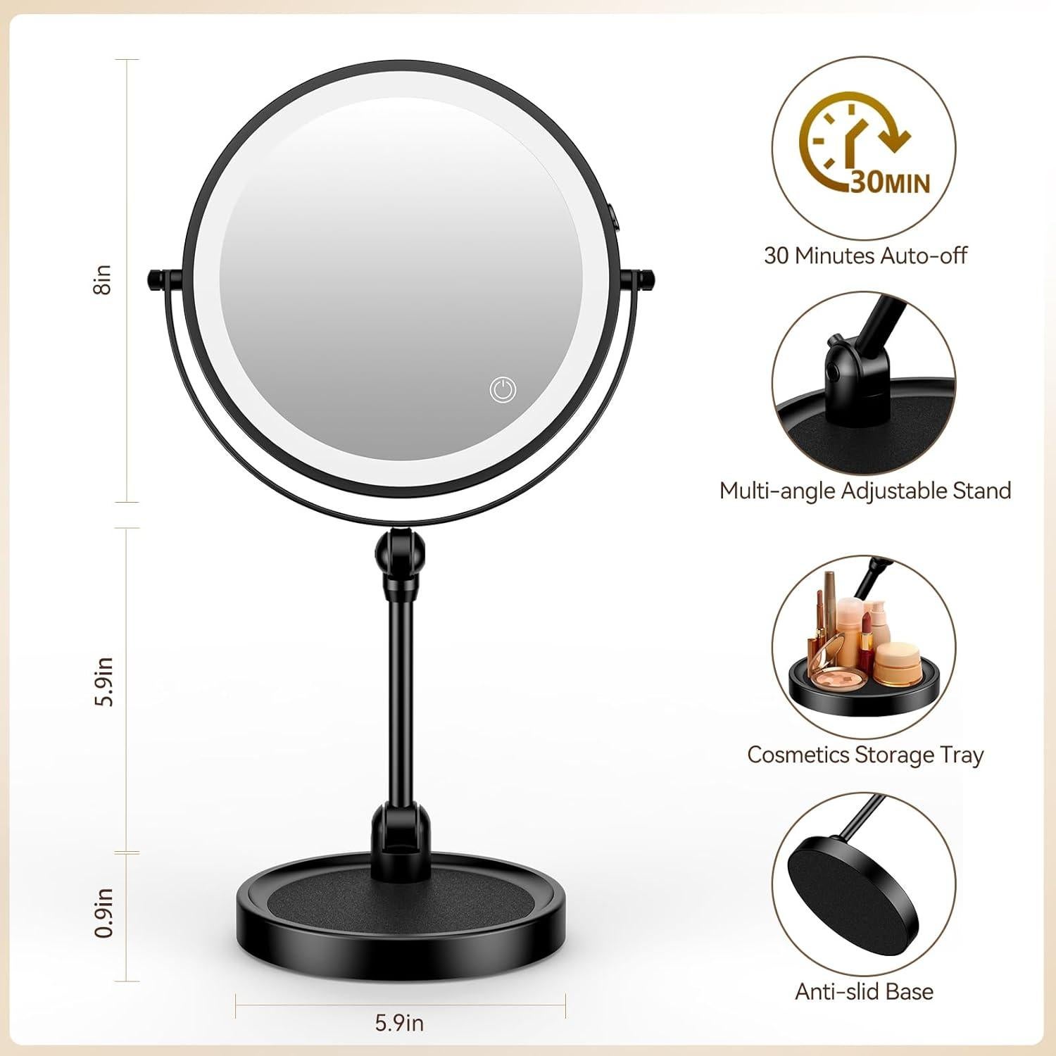 Espejo de Maquillaje ZLOKLA 8" Iluminado 10X/1X Ajustable