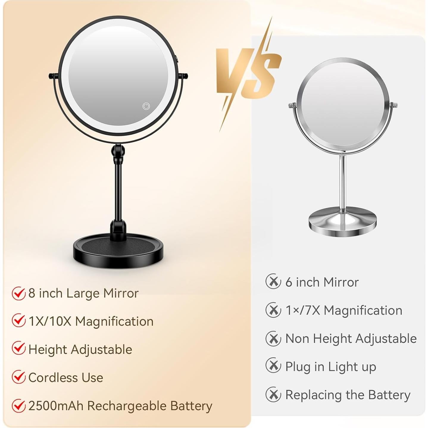 Espejo de Maquillaje ZLOKLA 8" Iluminado 10X/1X Ajustable