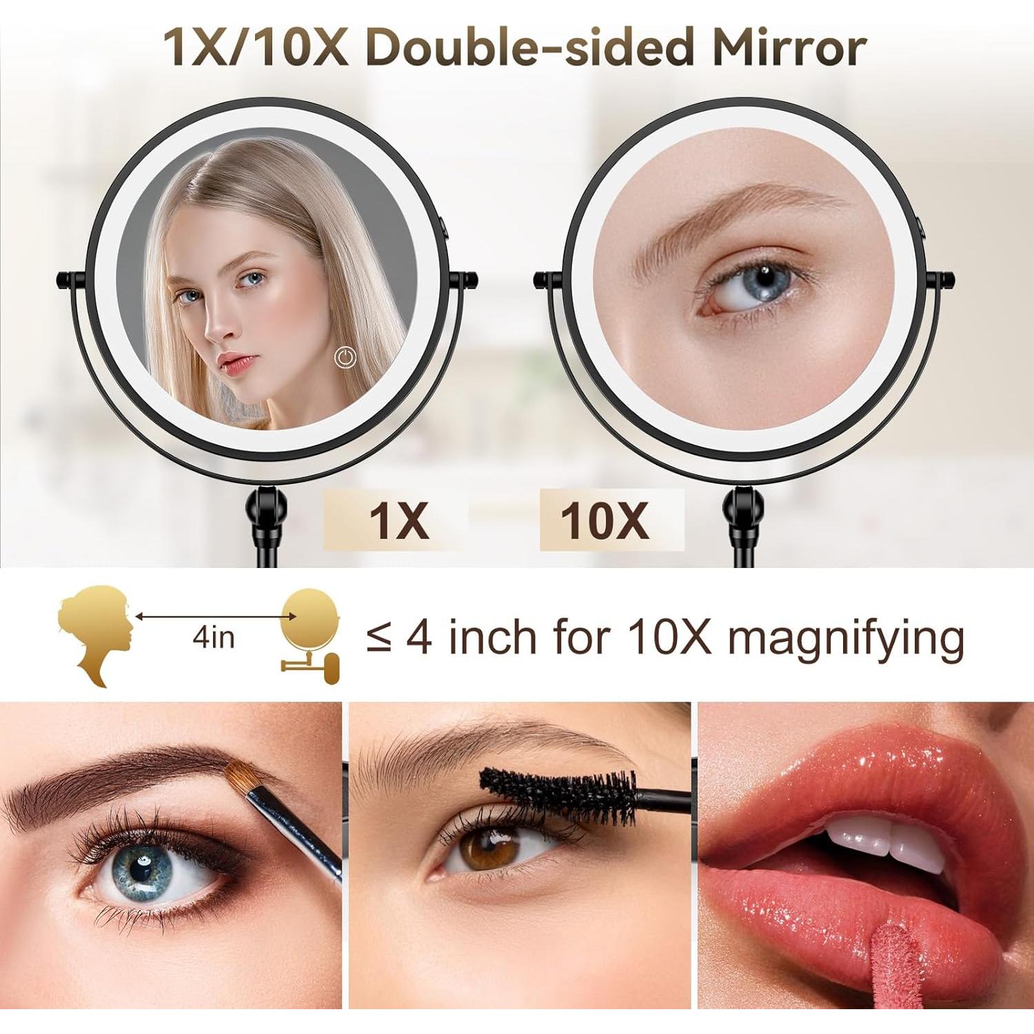 Espejo de Maquillaje ZLOKLA 8" Iluminado 10X/1X Ajustable