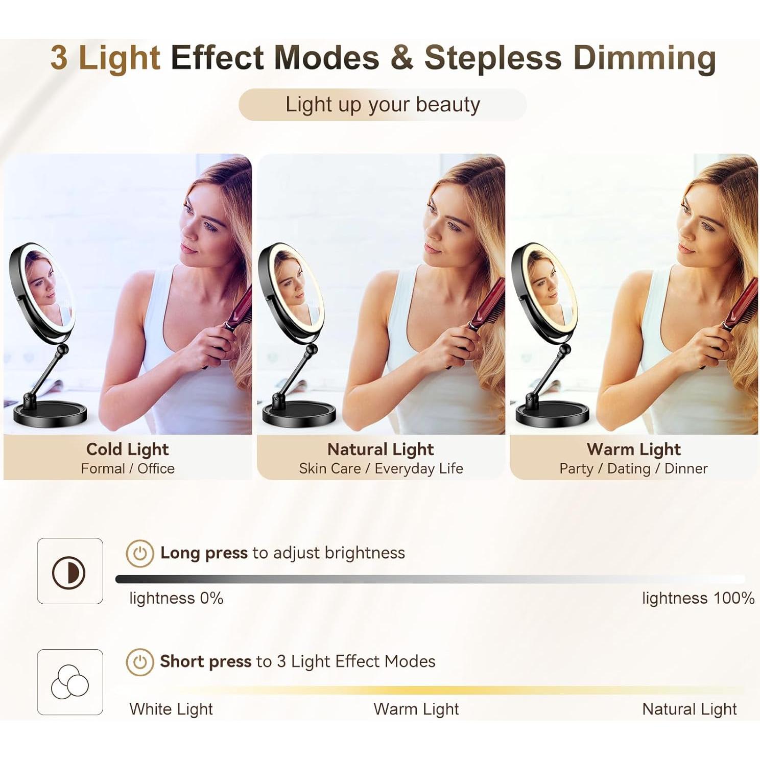 Espejo de Maquillaje ZLOKLA 8" Iluminado 10X/1X Ajustable