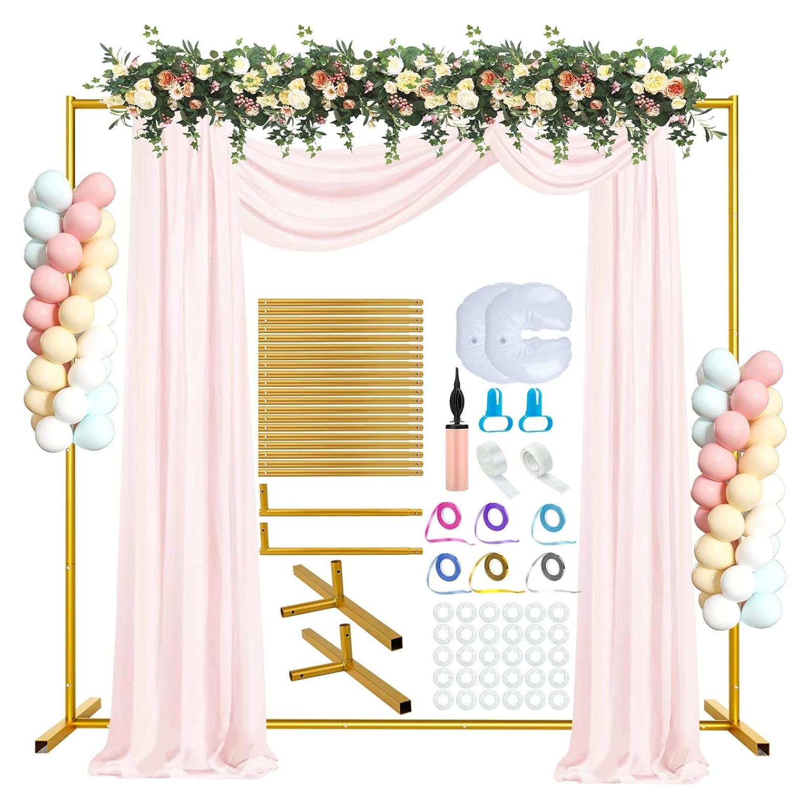 6.6FT x 6.6FT Balloon Arch Stand Gold Metal Wedding Arch Frame Square Flower Backdrop Stand for Birthday Party Bridal Shower Anniversary Ceremony Photo Background Decorative Arches