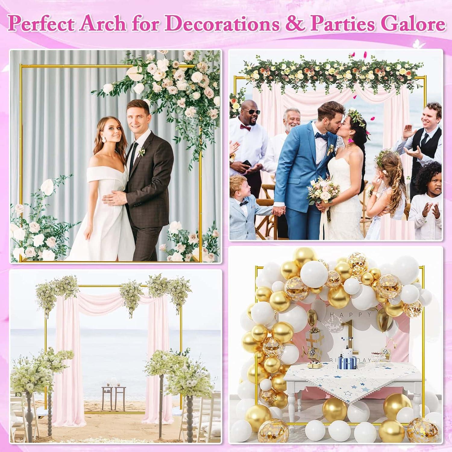 6.6FT x 6.6FT Balloon Arch Stand Gold Metal Wedding Arch Frame Square Flower Backdrop Stand for Birthday Party Bridal Shower Anniversary Ceremony Photo Background Decorative Arches