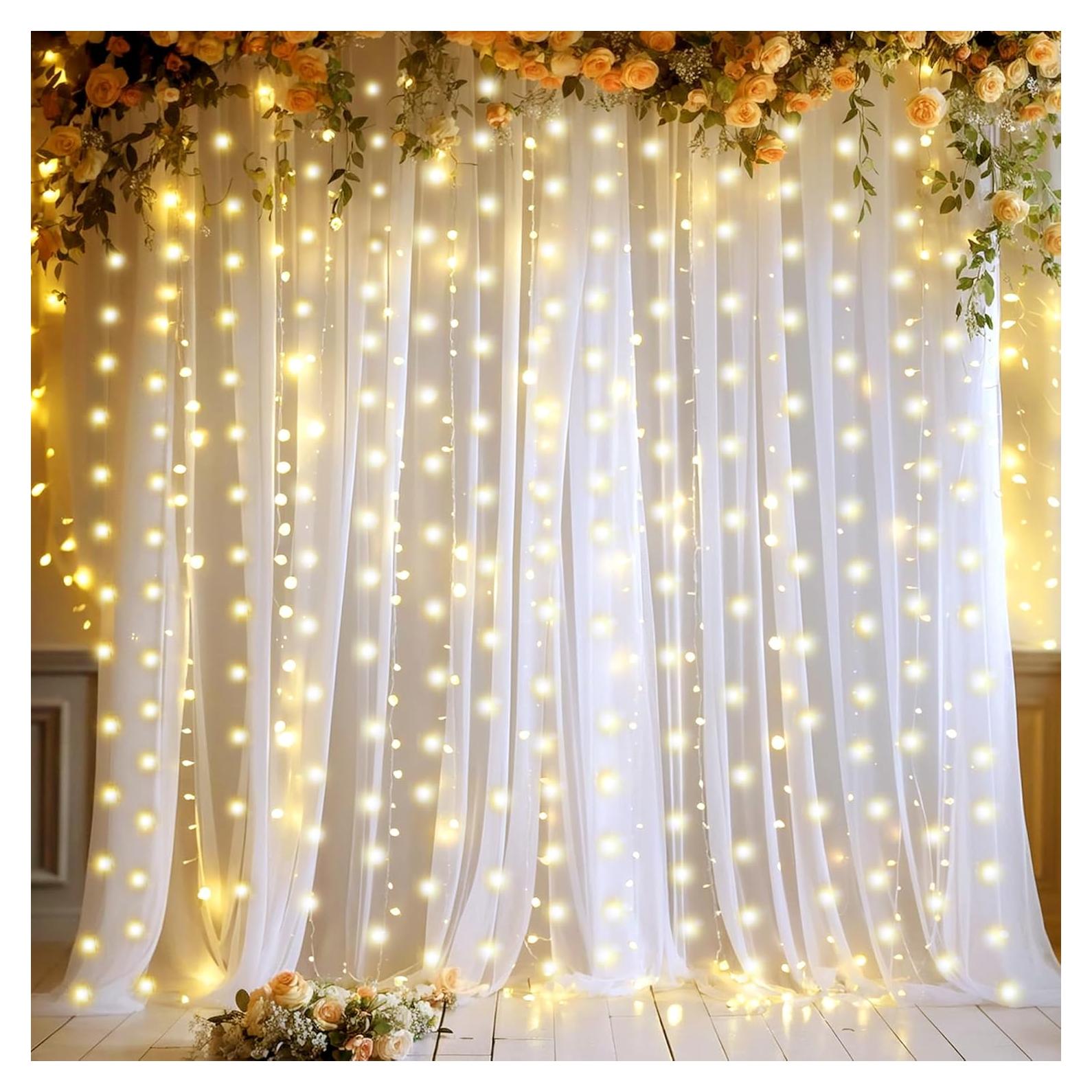 Cortinas de fondo de tul blanco Tao-Ge 3.05m x 3.05m con luces