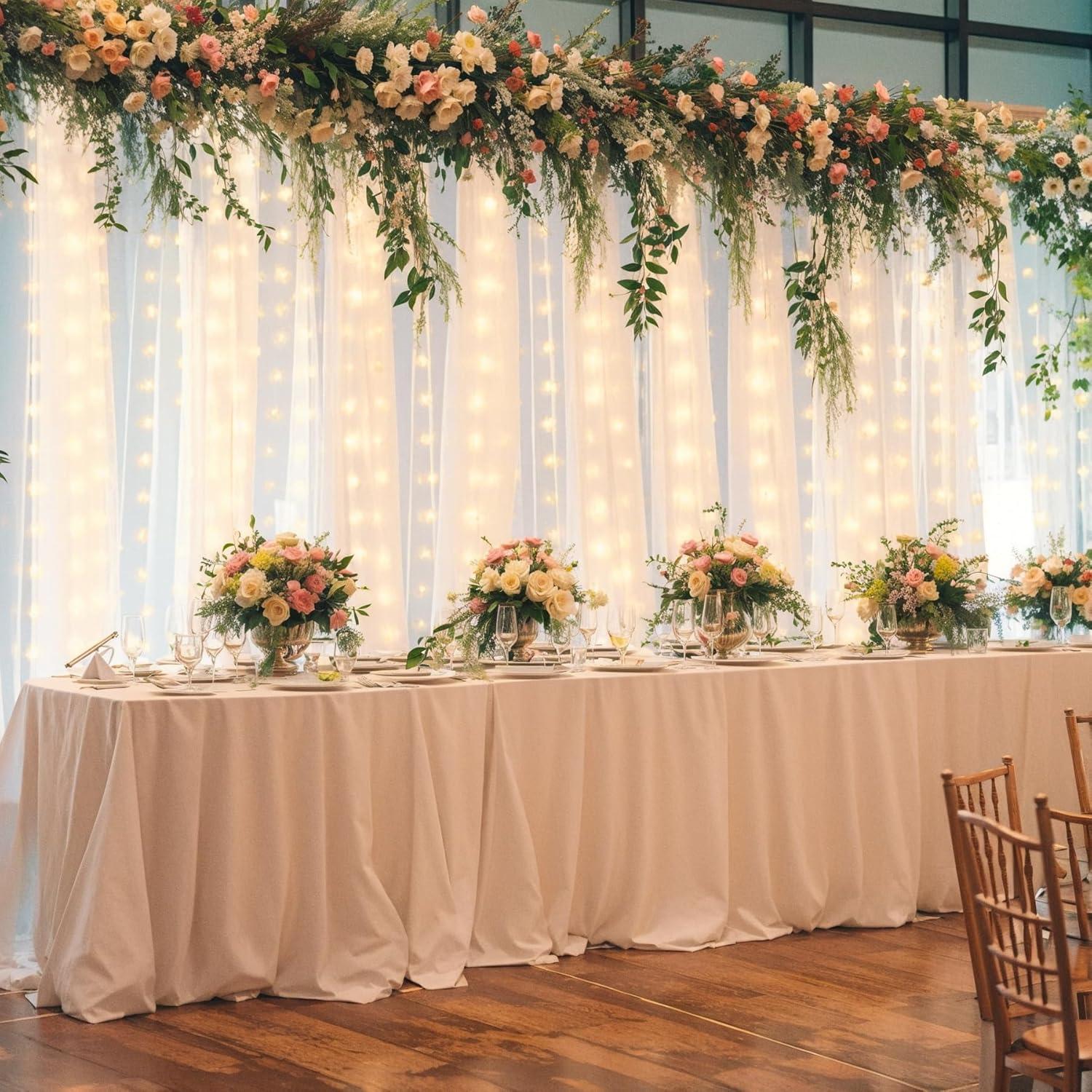 Cortinas de fondo de tul blanco Tao-Ge 3.05m x 3.05m con luces